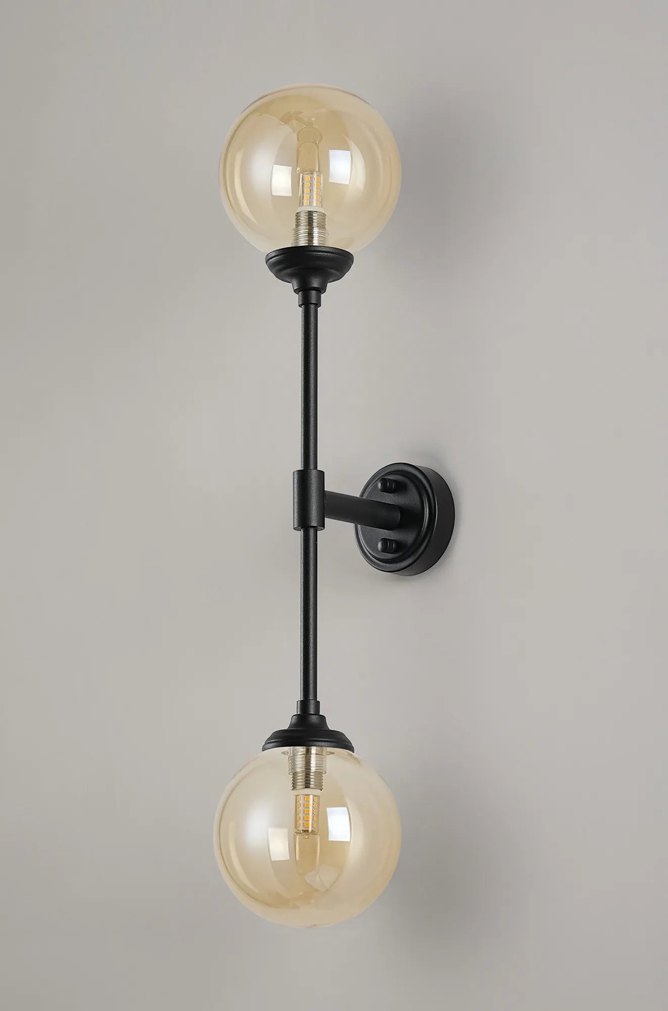 Dene Ceiling & Wall Light - Linear 2 Light - IP44 Satin Black & Amber Smooth Round Glass