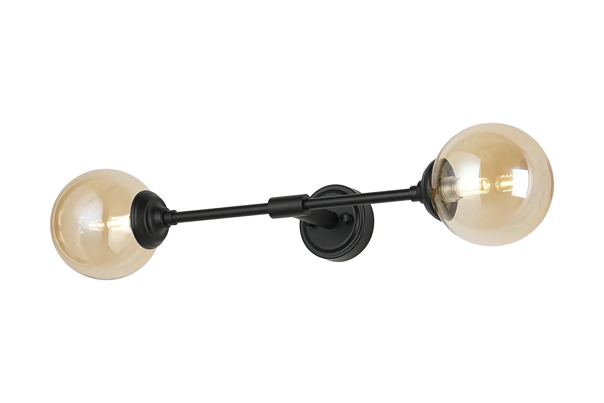 Dene Ceiling & Wall Light - Linear 2 Light - IP44 Satin Black & Amber Smooth Round Glass