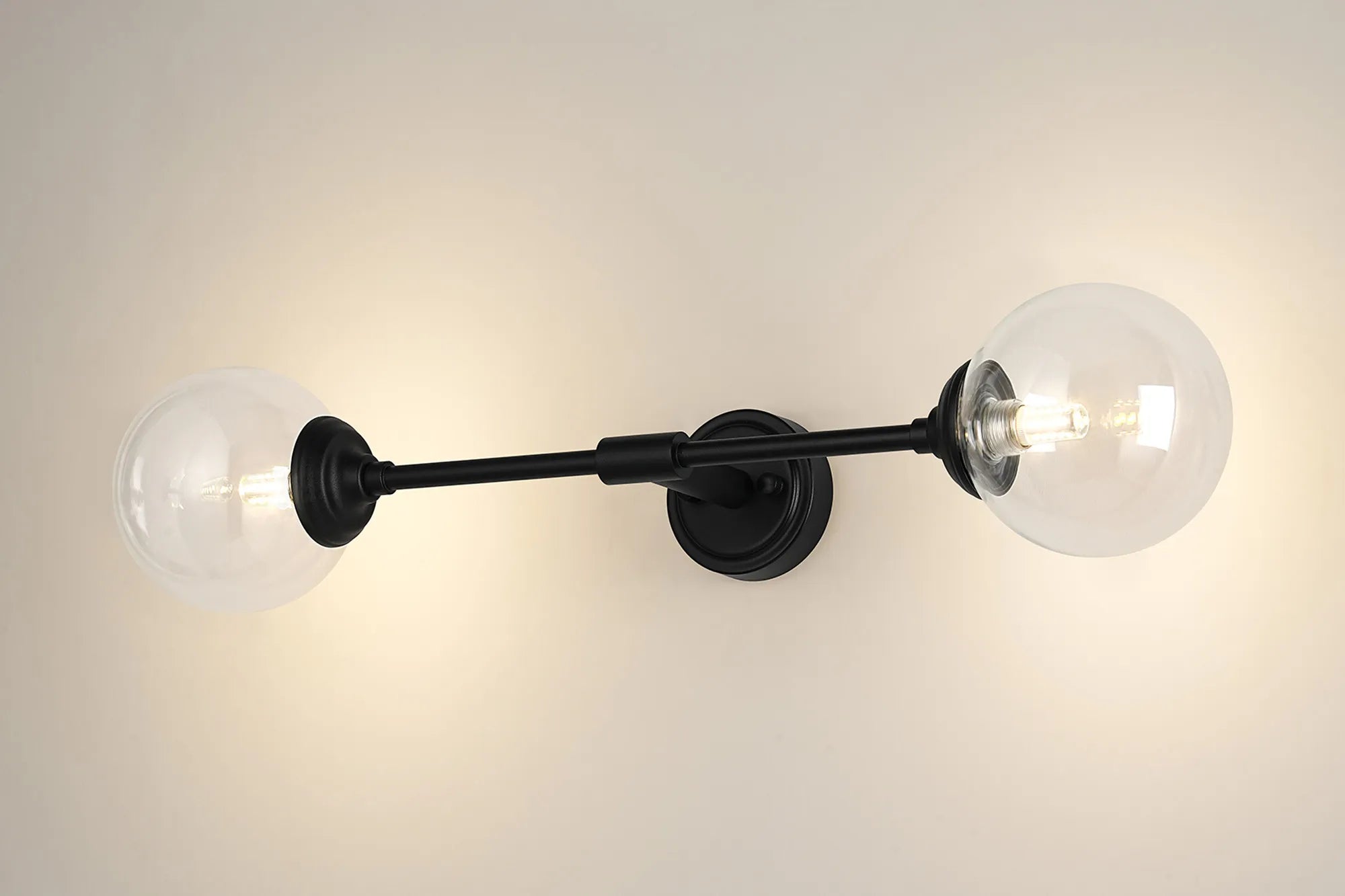 Dene Ceiling & Wall Light - Linear 2 Light - IP44 Satin Black & Glass Smooth Round Glass