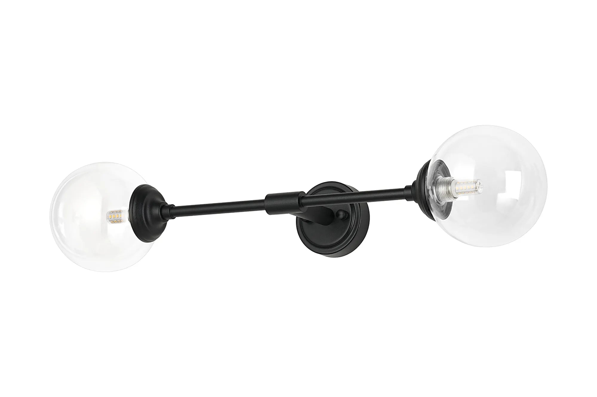 Dene Ceiling & Wall Light - Linear 2 Light - IP44 Satin Black & Glass Smooth Round Glass