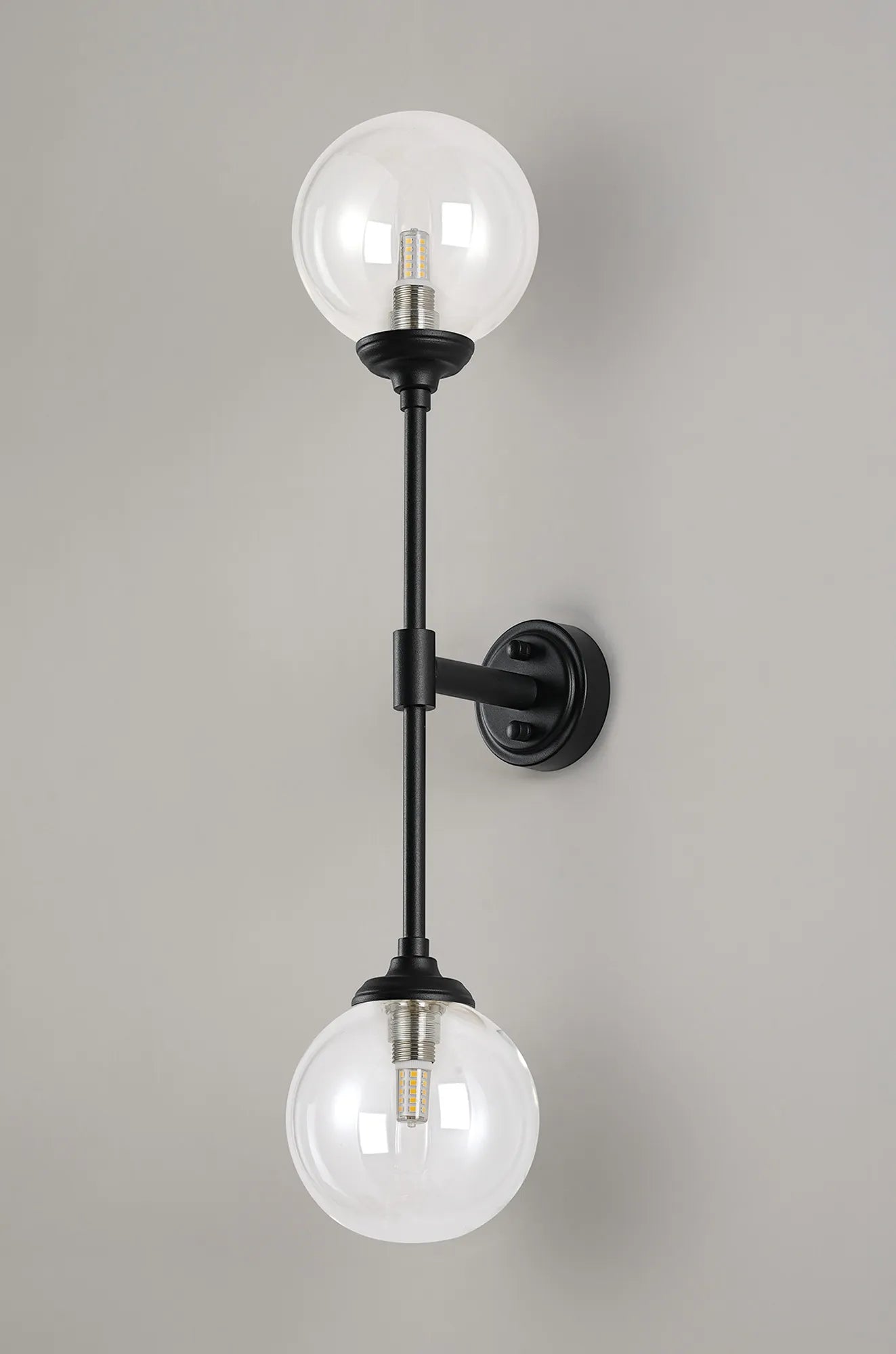 Dene Ceiling & Wall Light - Linear 2 Light - IP44 Satin Black & Glass Smooth Round Glass