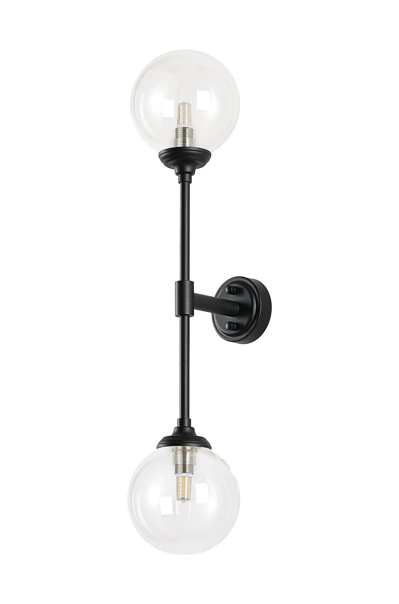 Dene Ceiling & Wall Light - Linear 2 Light - IP44 Satin Black & Glass Smooth Round Glass