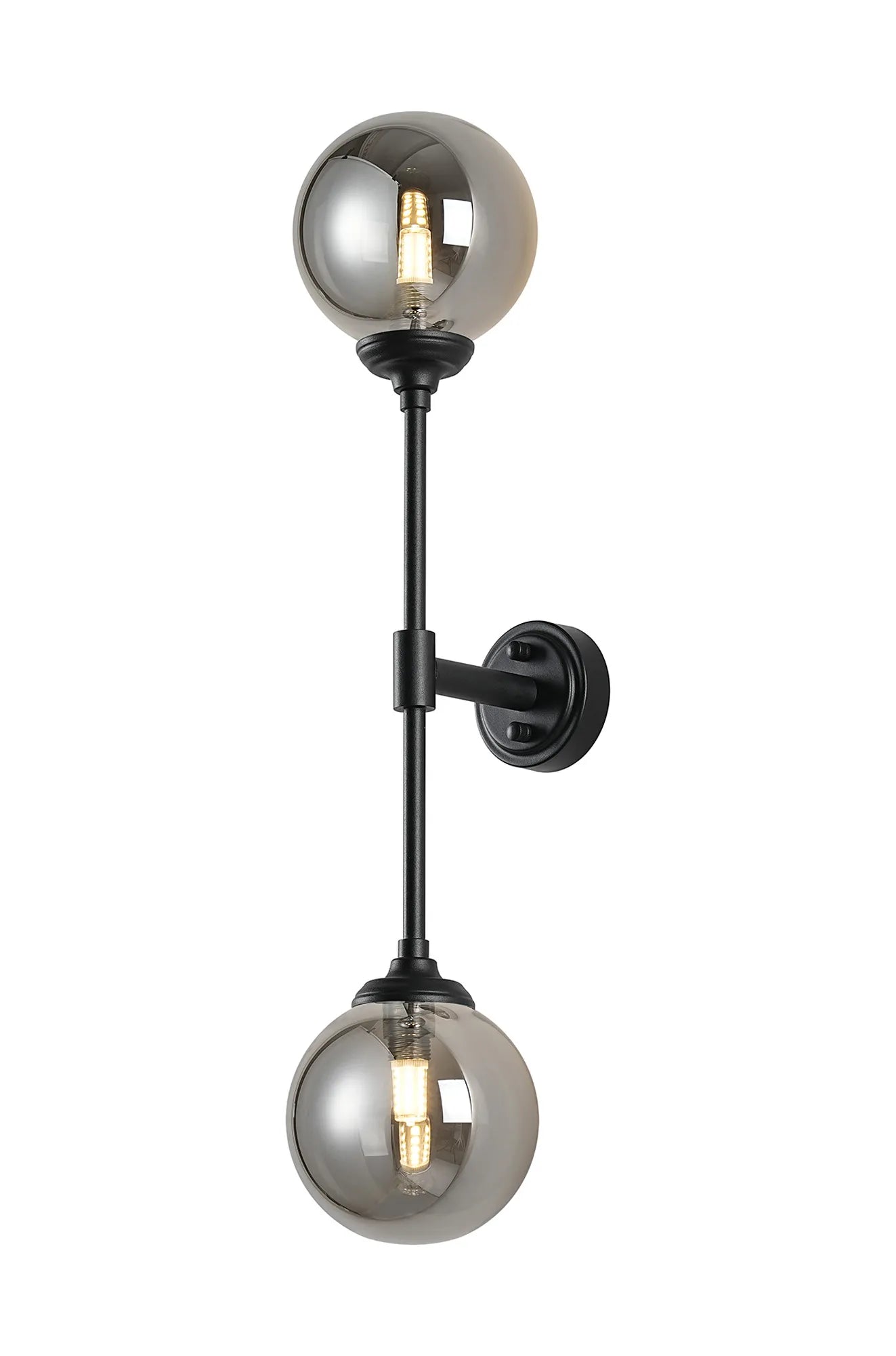 Dene Ceiling & Wall Light - Linear 2 Light - IP44 Satin Black & Glass Smooth Round Glass