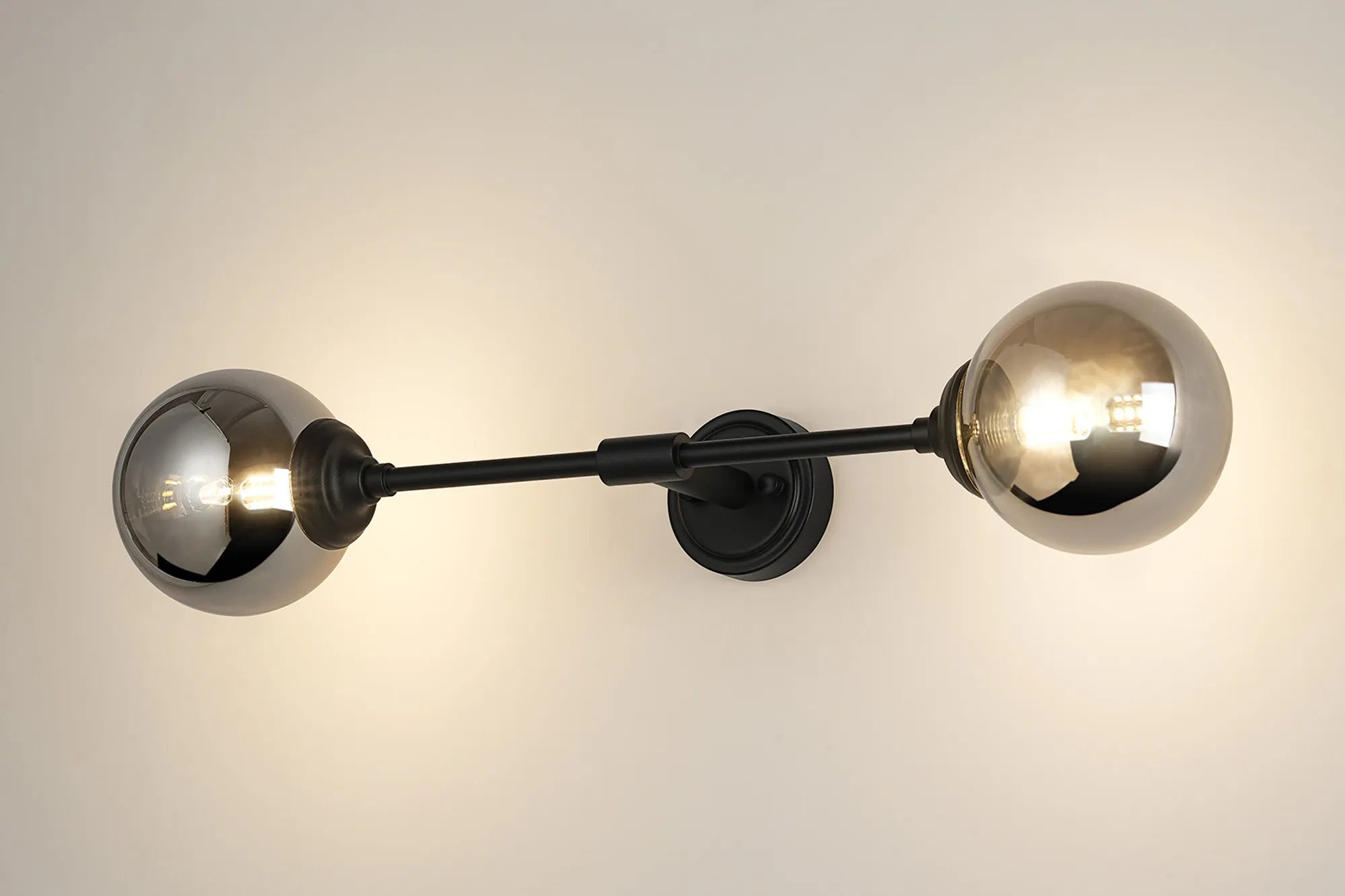 Dene Ceiling & Wall Light - Linear 2 Light - IP44 Satin Black & Glass Smooth Round Glass