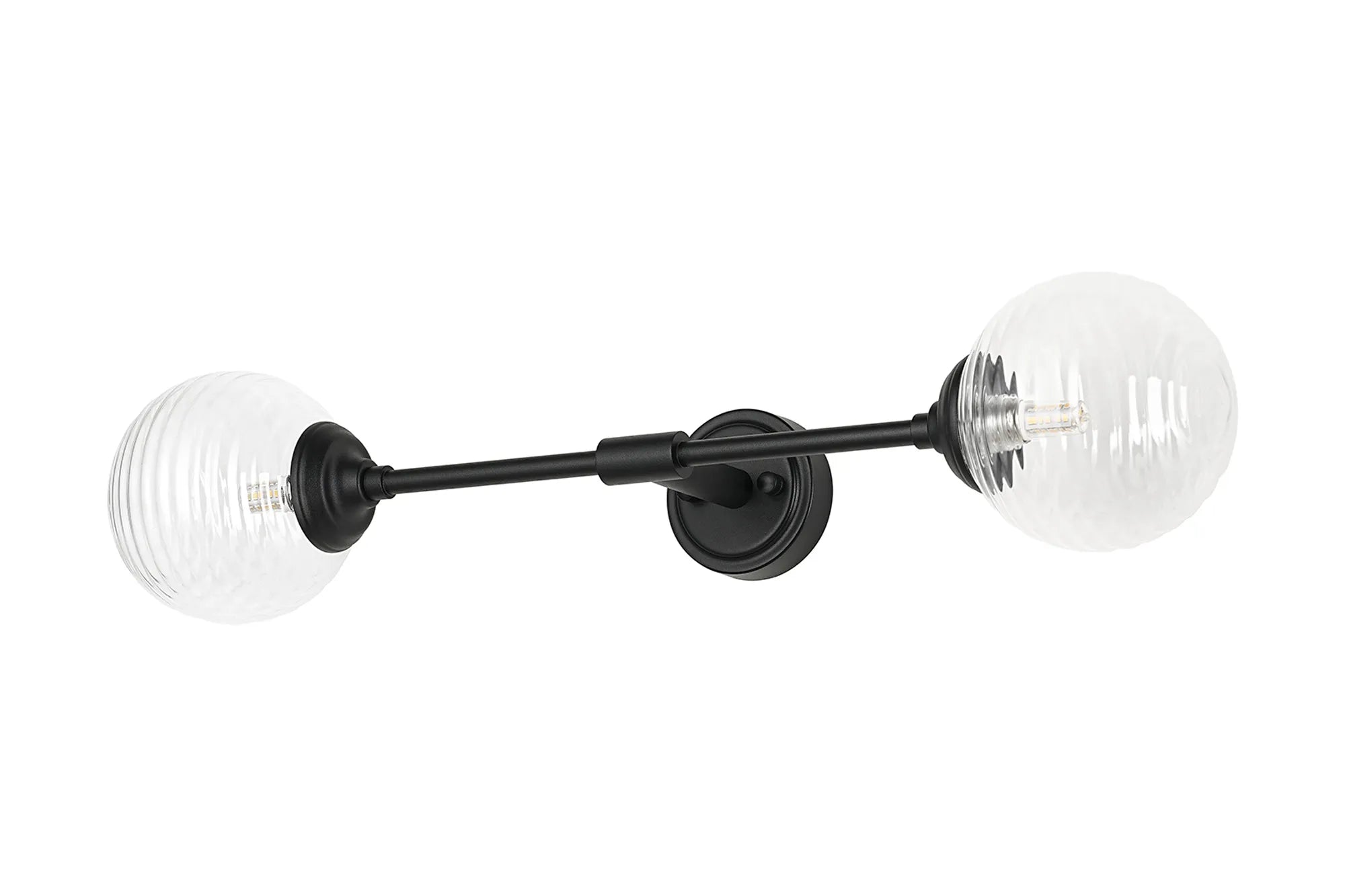 Dene Ceiling & Wall Light - Linear 2 Light - IP44 Satin Black & Glass Ribbed Round Glass