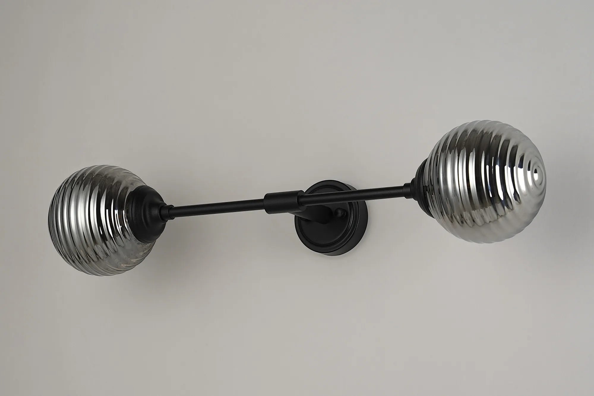 Dene Ceiling & Wall Light - Linear 2 Light - IP44 Satin Black & Glass Ribbed Round Glass