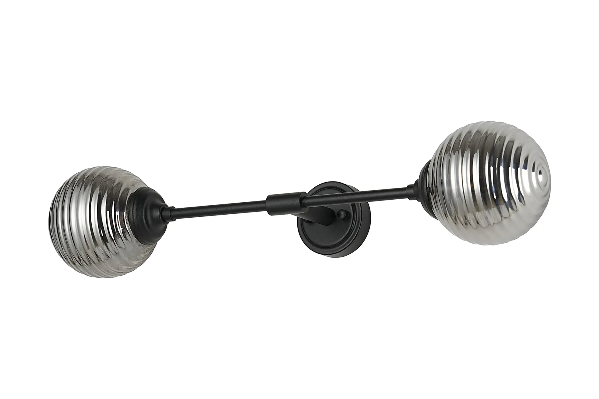 Dene Ceiling & Wall Light - Linear 2 Light - IP44 Satin Black & Glass Ribbed Round Glass