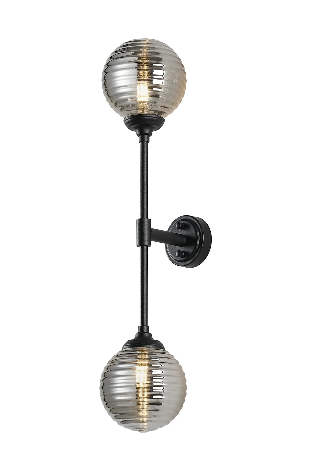 Dene Ceiling & Wall Light - Linear 2 Light - IP44 Satin Black & Glass Ribbed Round Glass