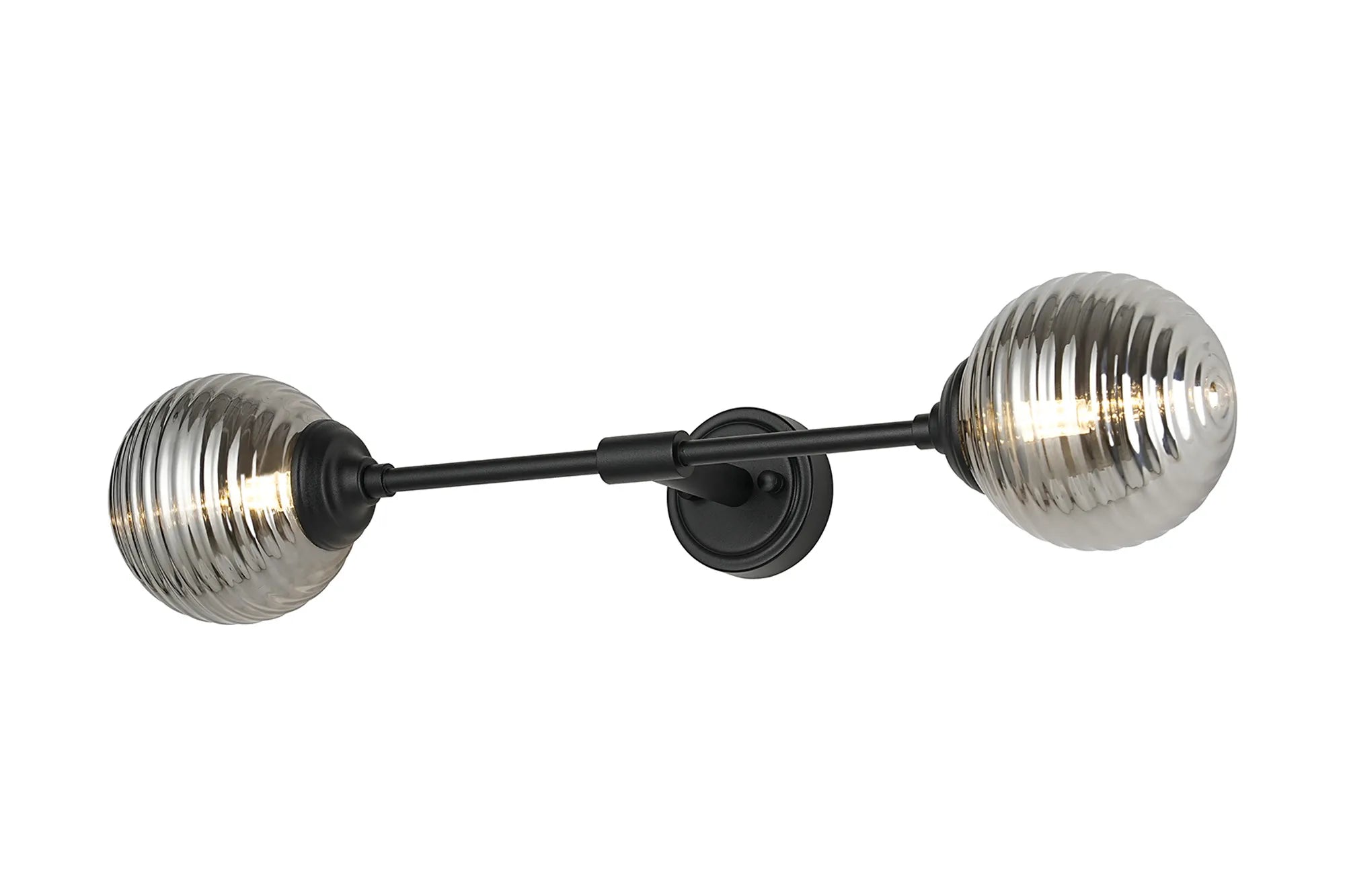 Dene Ceiling & Wall Light - Linear 2 Light - IP44 Satin Black & Glass Ribbed Round Glass