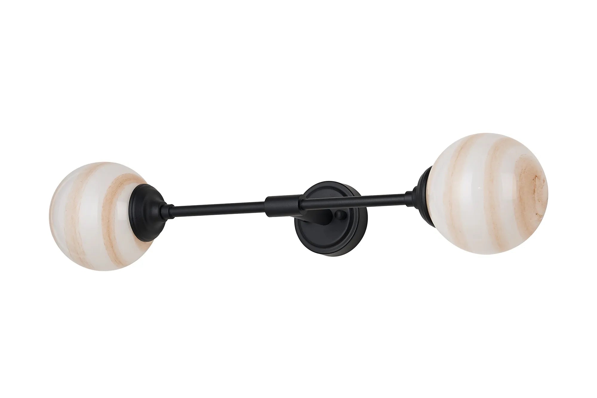 Dene Ceiling & Wall Light - Linear 2 Light - IP44 Satin Black & Brown, White Round Marble Effect Glass