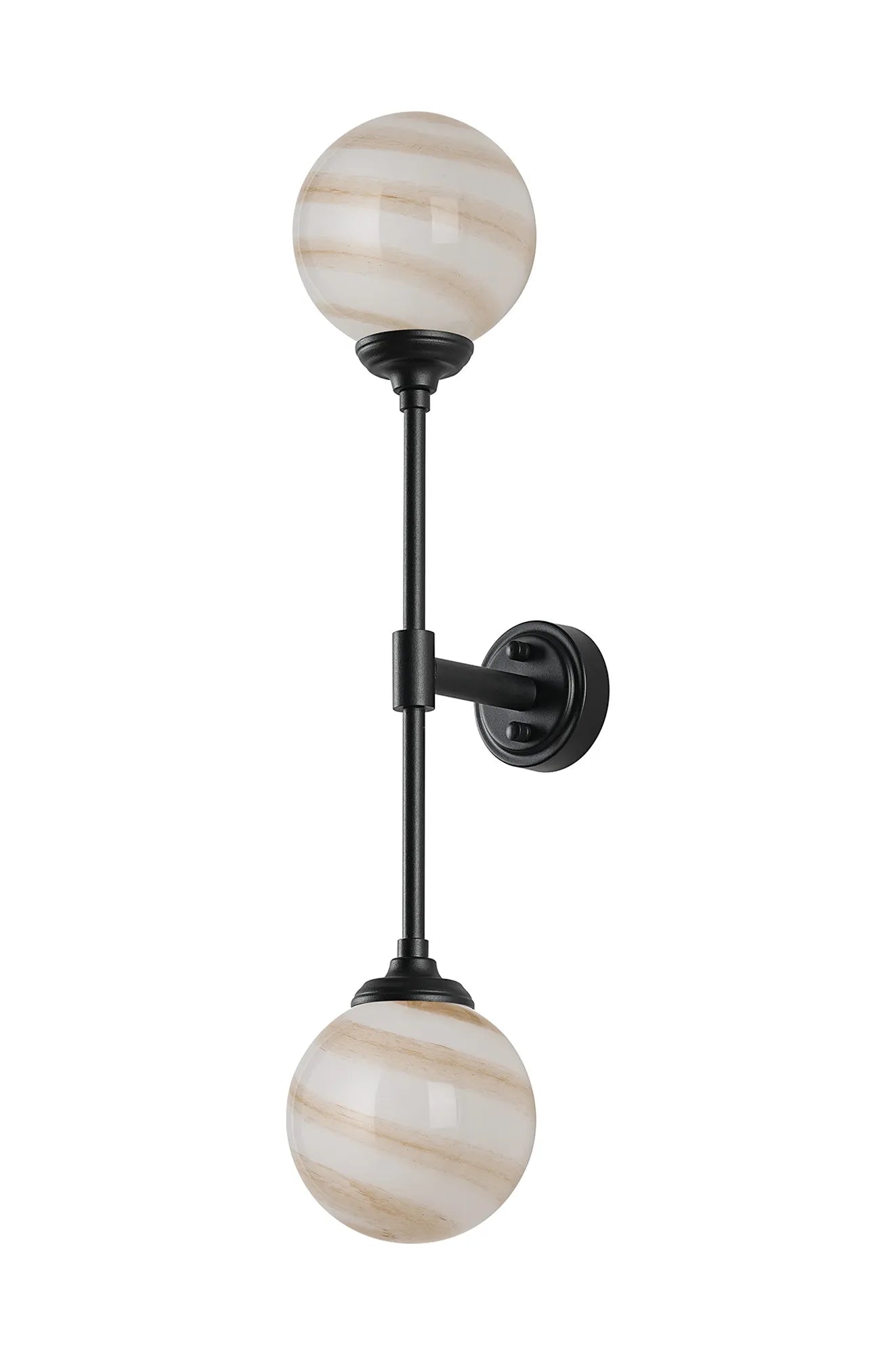 Dene Ceiling & Wall Light - Linear 2 Light - IP44 Satin Black & Brown, White Round Marble Effect Glass