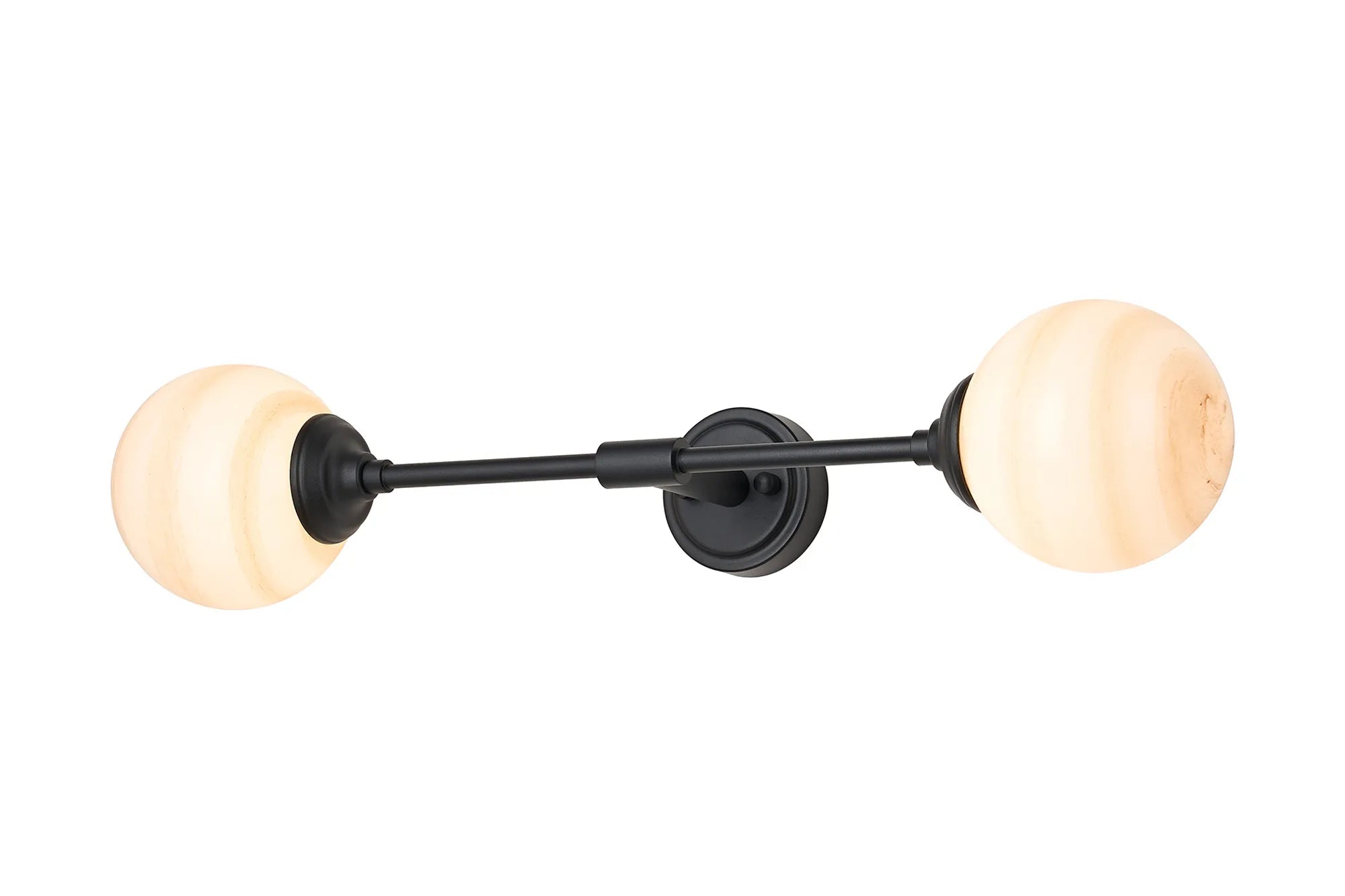 Dene Ceiling & Wall Light - Linear 2 Light - IP44 Satin Black & Brown, White Round Marble Effect Glass