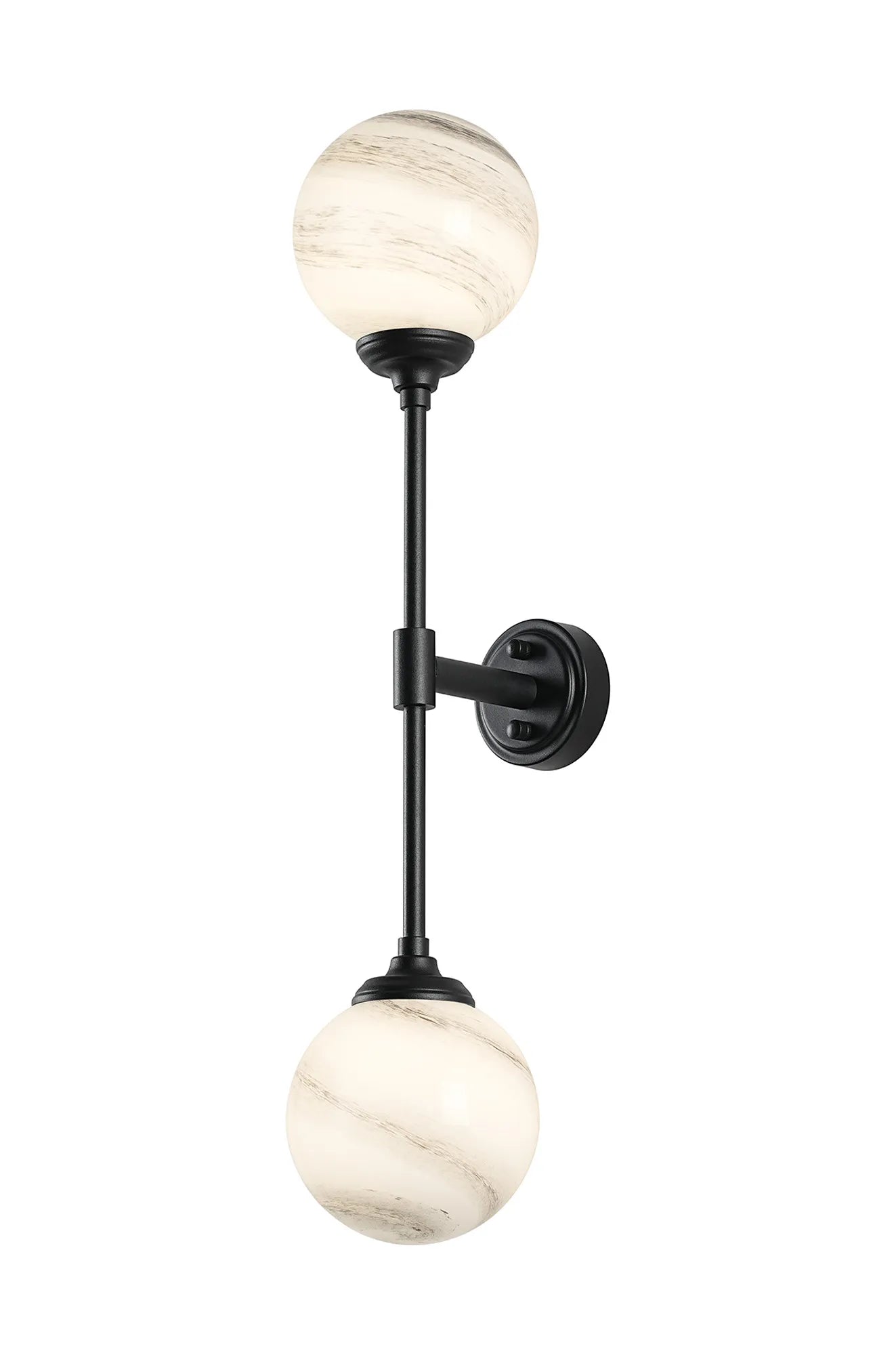 Dene Ceiling & Wall Light - Linear 2 Light - IP44 Satin Black & Grey, White Round Marble Effect Glass