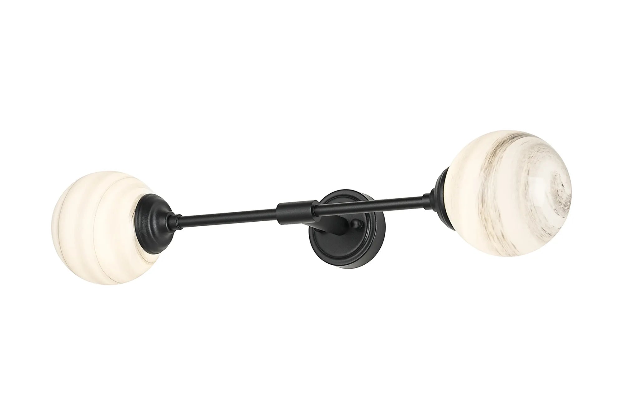 Dene Ceiling & Wall Light - Linear 2 Light - IP44 Satin Black & Grey, White Round Marble Effect Glass