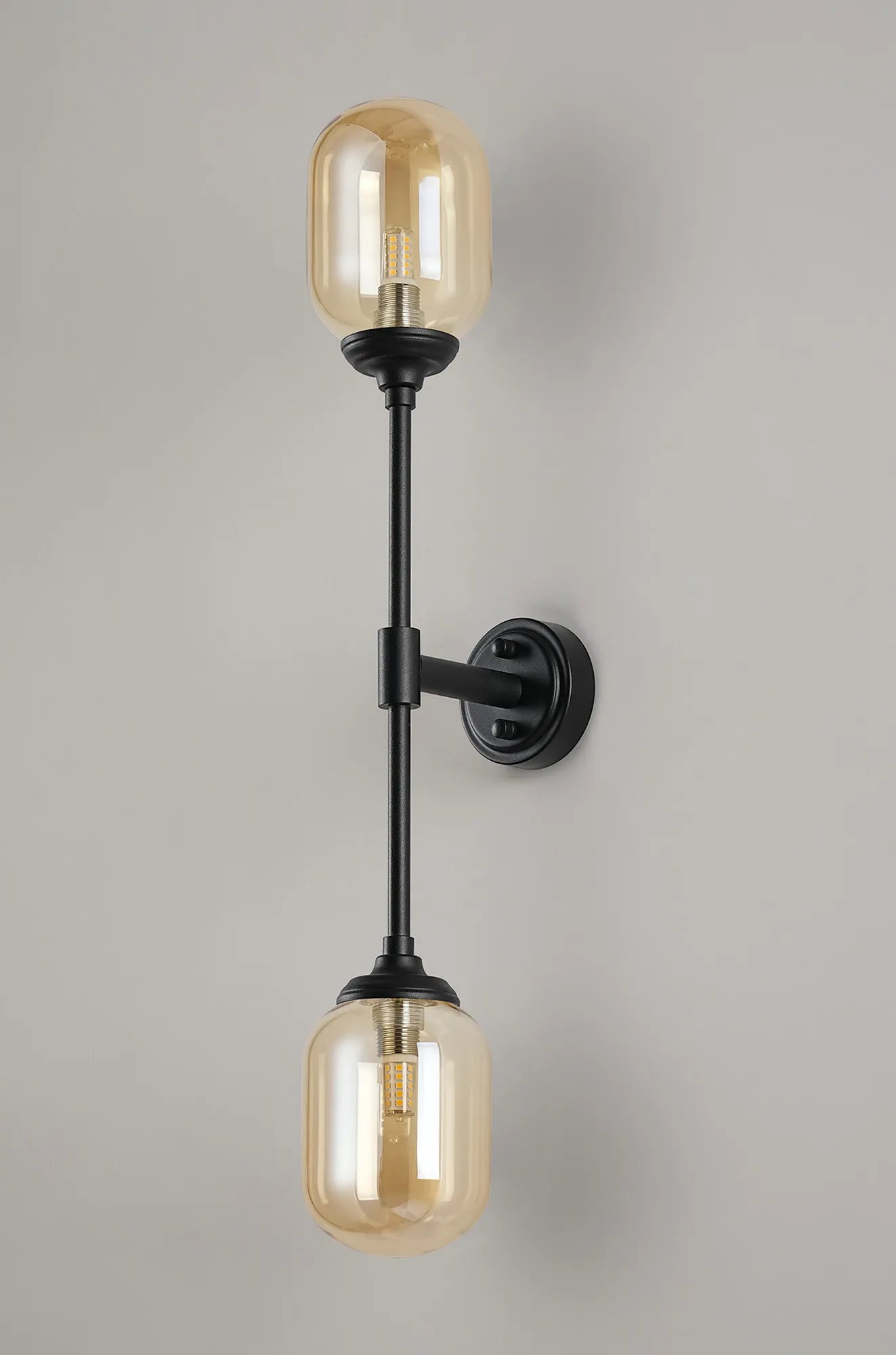 Dene Ceiling & Wall Light - Linear 2 Light - IP44 Satin Black & Amber Smooth Tubular Glass