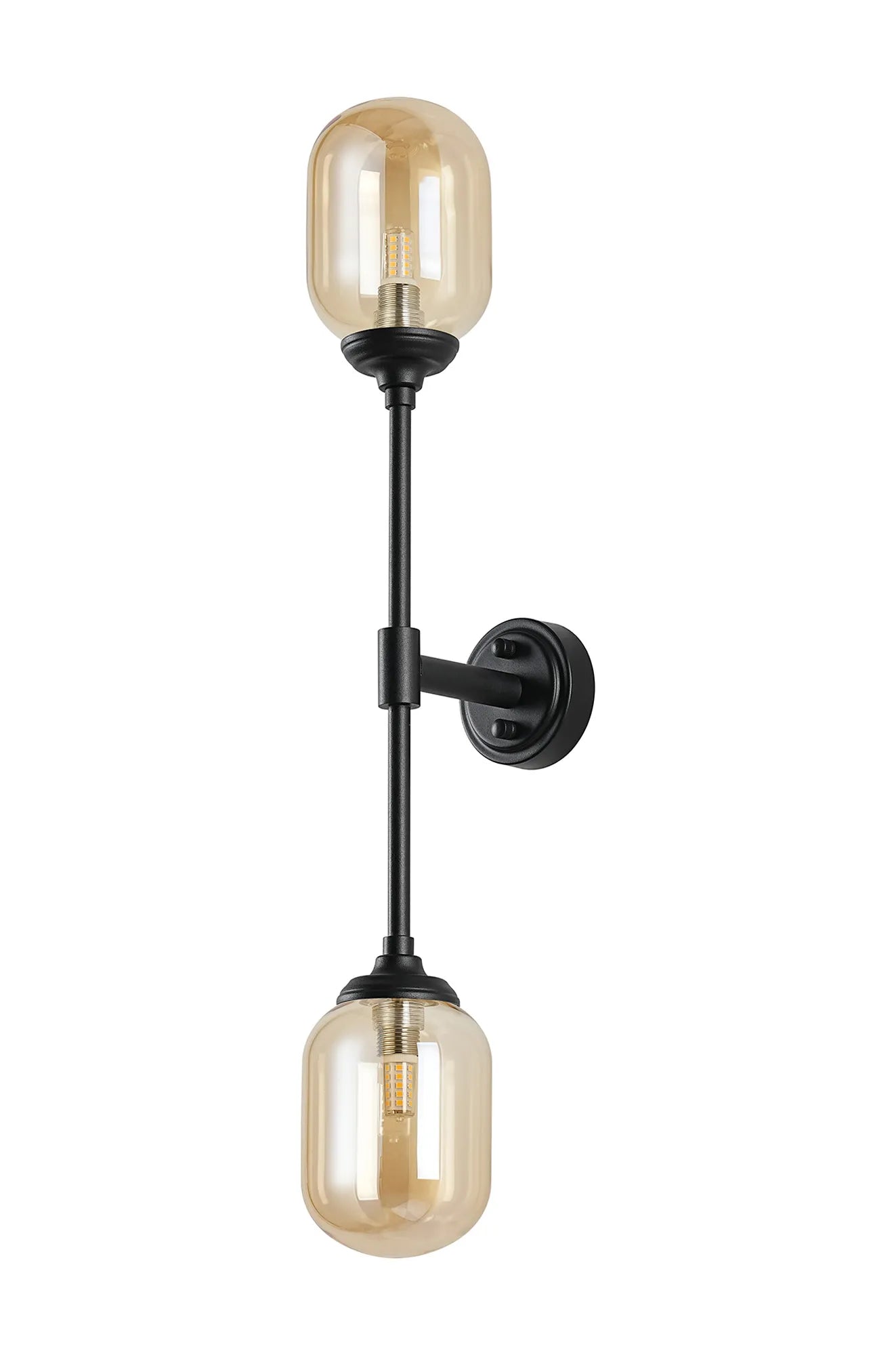 Dene Ceiling & Wall Light - Linear 2 Light - IP44 Satin Black & Amber Smooth Tubular Glass