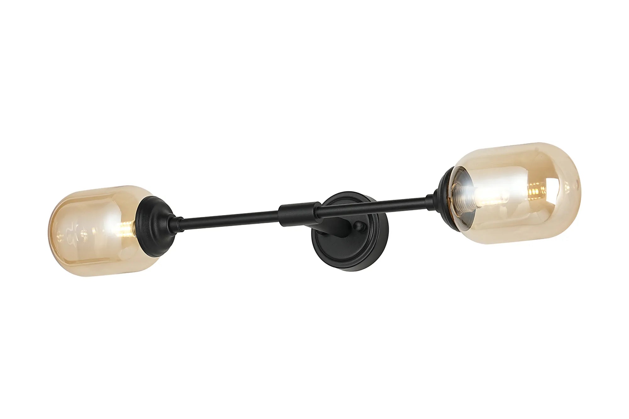 Dene Ceiling & Wall Light - Linear 2 Light - IP44 Satin Black & Amber Smooth Tubular Glass