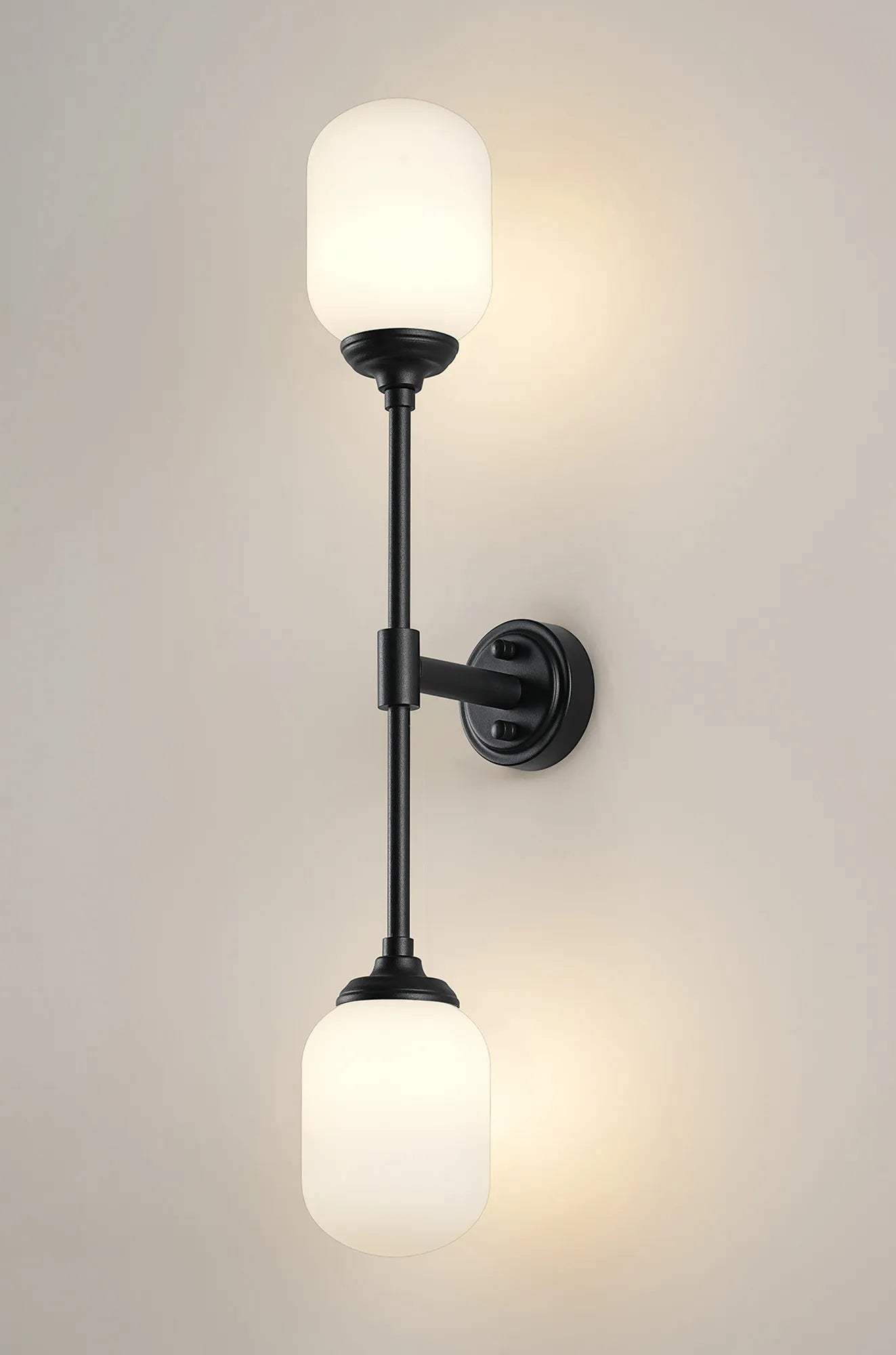 Dene Ceiling & Wall Light - Linear 2 Light - IP44 Satin Black & White Smooth Tubular Glass