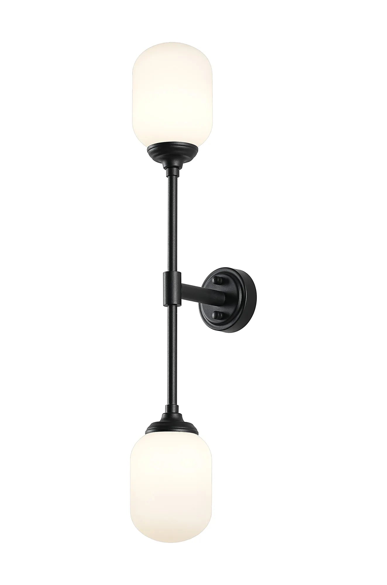 Dene Ceiling & Wall Light - Linear 2 Light - IP44 Satin Black & White Smooth Tubular Glass