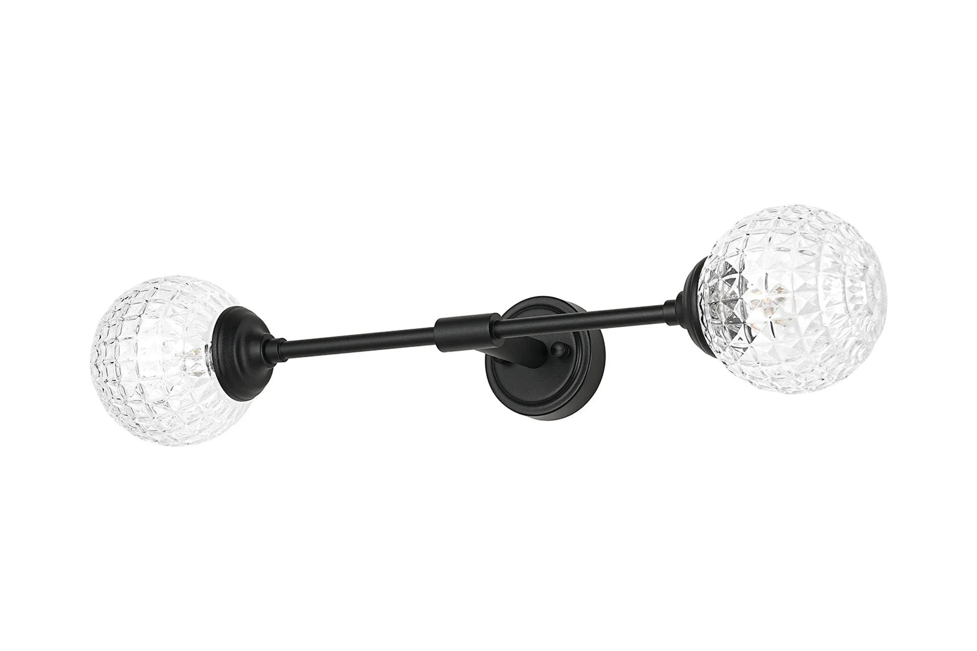 Dene Ceiling & Wall Light - Linear 2 Light - IP44 Satin Black & Glass Cross Pattern Round Glass