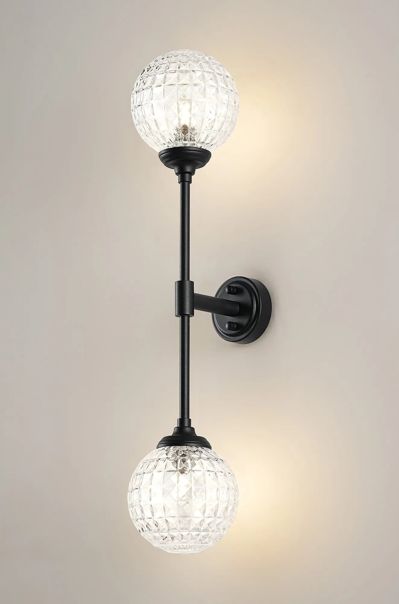 Dene Ceiling & Wall Light - Linear 2 Light - IP44 Satin Black & Glass Cross Pattern Round Glass