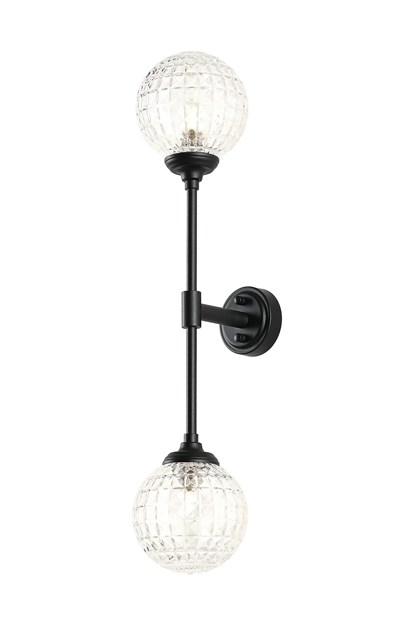 Dene Ceiling & Wall Light - Linear 2 Light - IP44 Satin Black & Glass Cross Pattern Round Glass