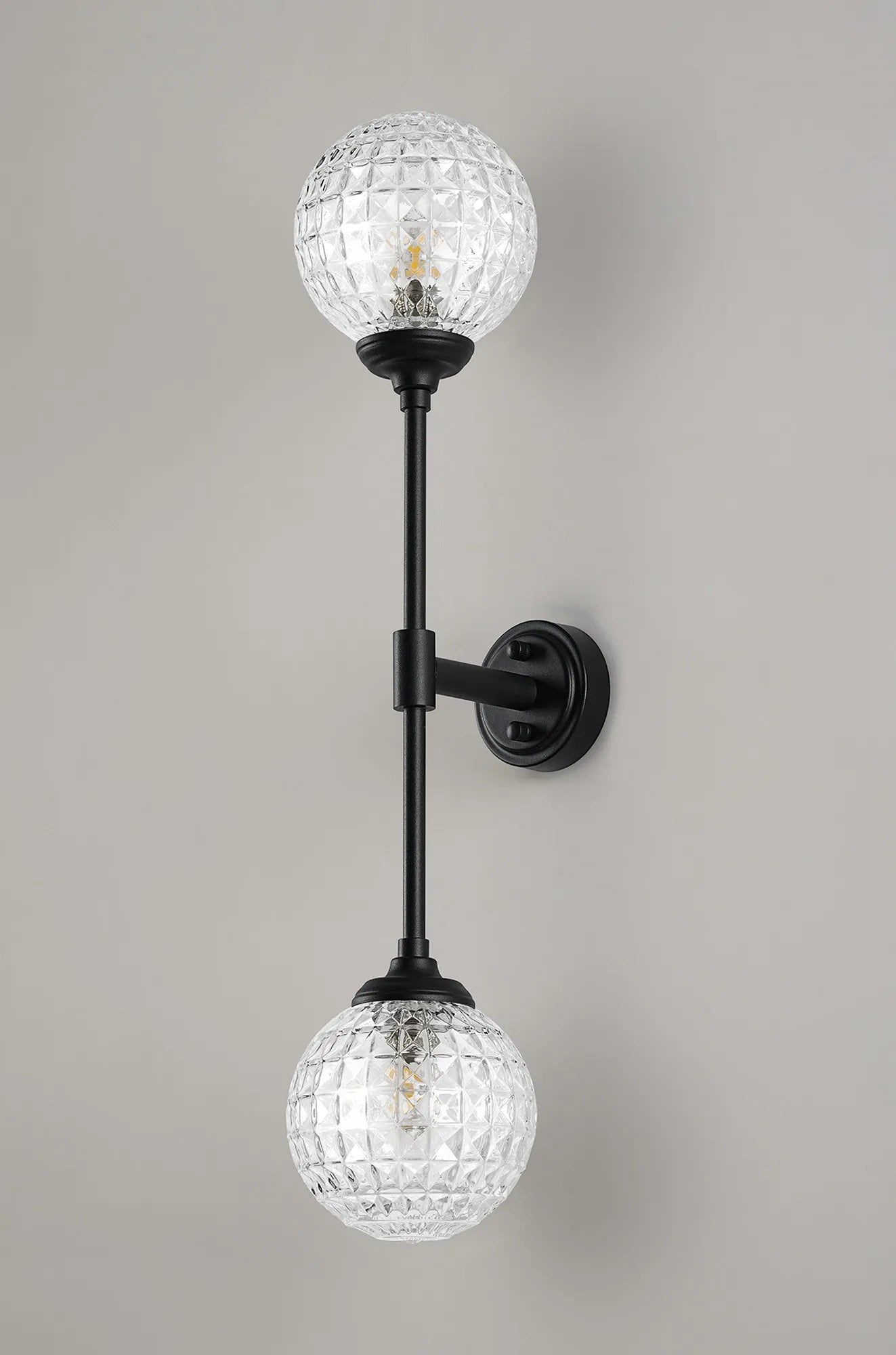 Dene Ceiling & Wall Light - Linear 2 Light - IP44 Satin Black & Glass Cross Pattern Round Glass