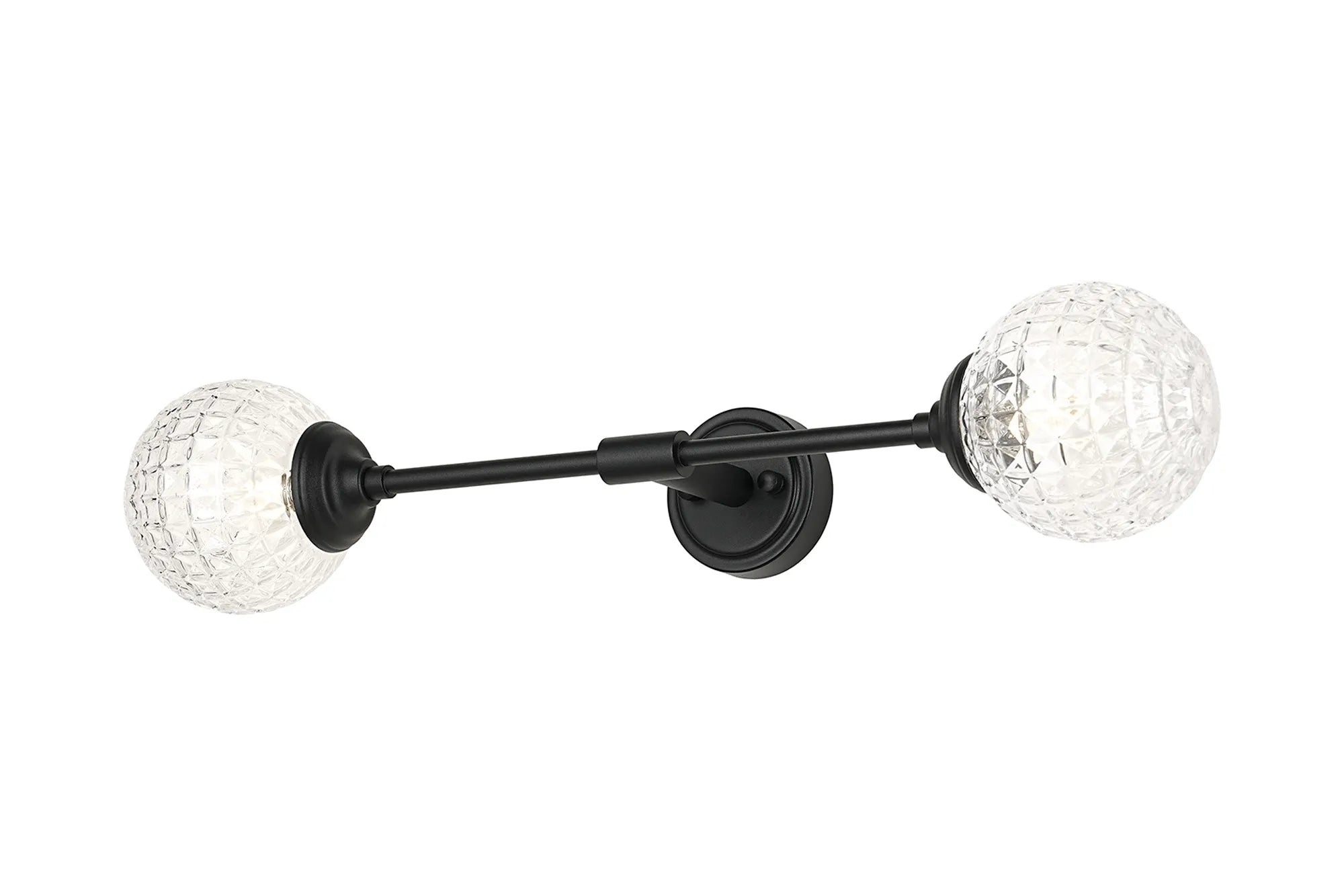Dene Ceiling & Wall Light - Linear 2 Light - IP44 Satin Black & Glass Cross Pattern Round Glass