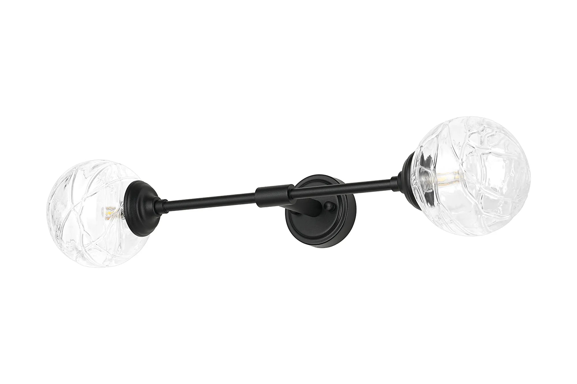 Dene Ceiling & Wall Light - Linear 2 Light - IP44 Satin Black & Glass Dune Effect Round Glass