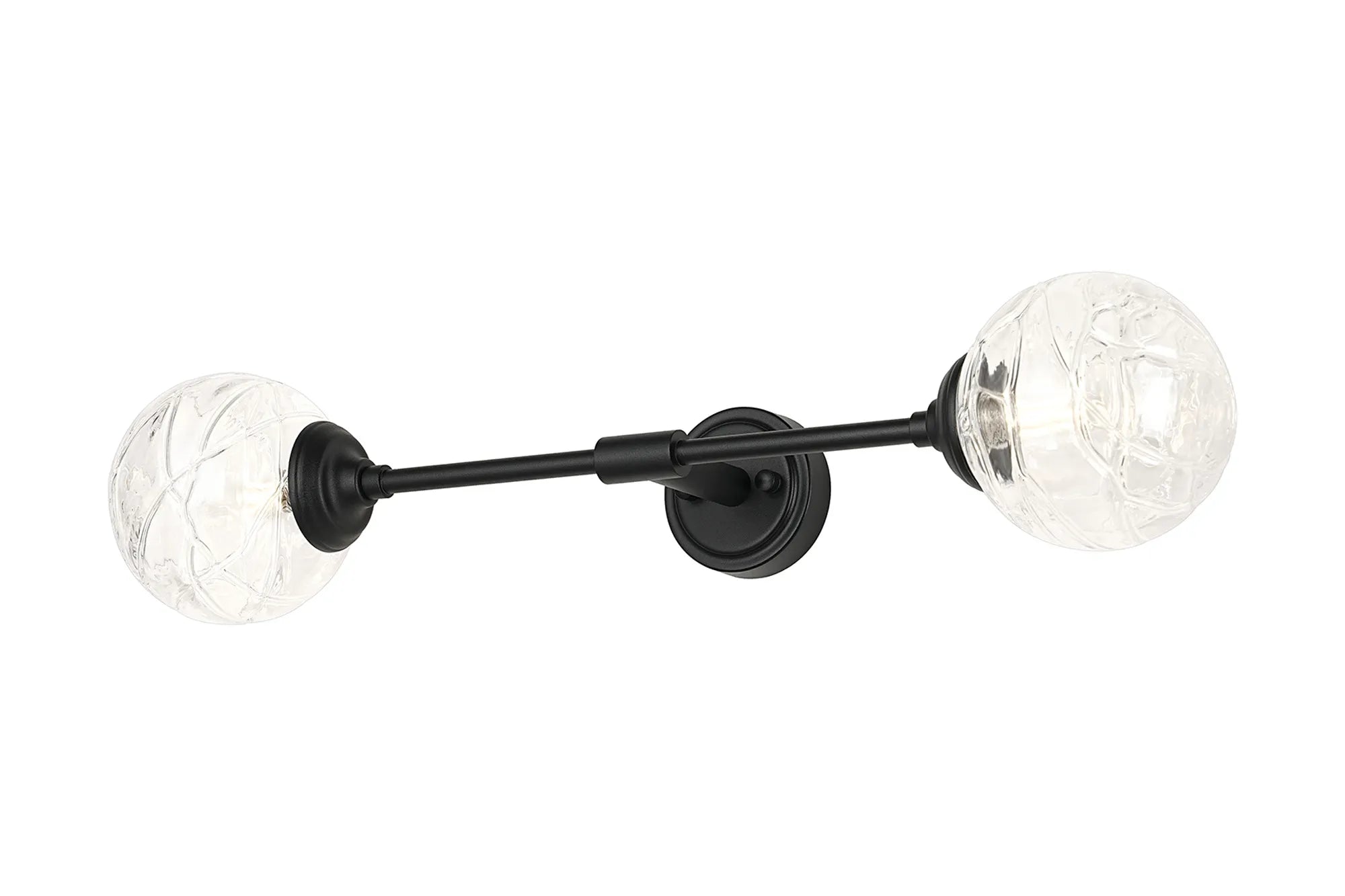Dene Ceiling & Wall Light - Linear 2 Light - IP44 Satin Black & Glass Dune Effect Round Glass