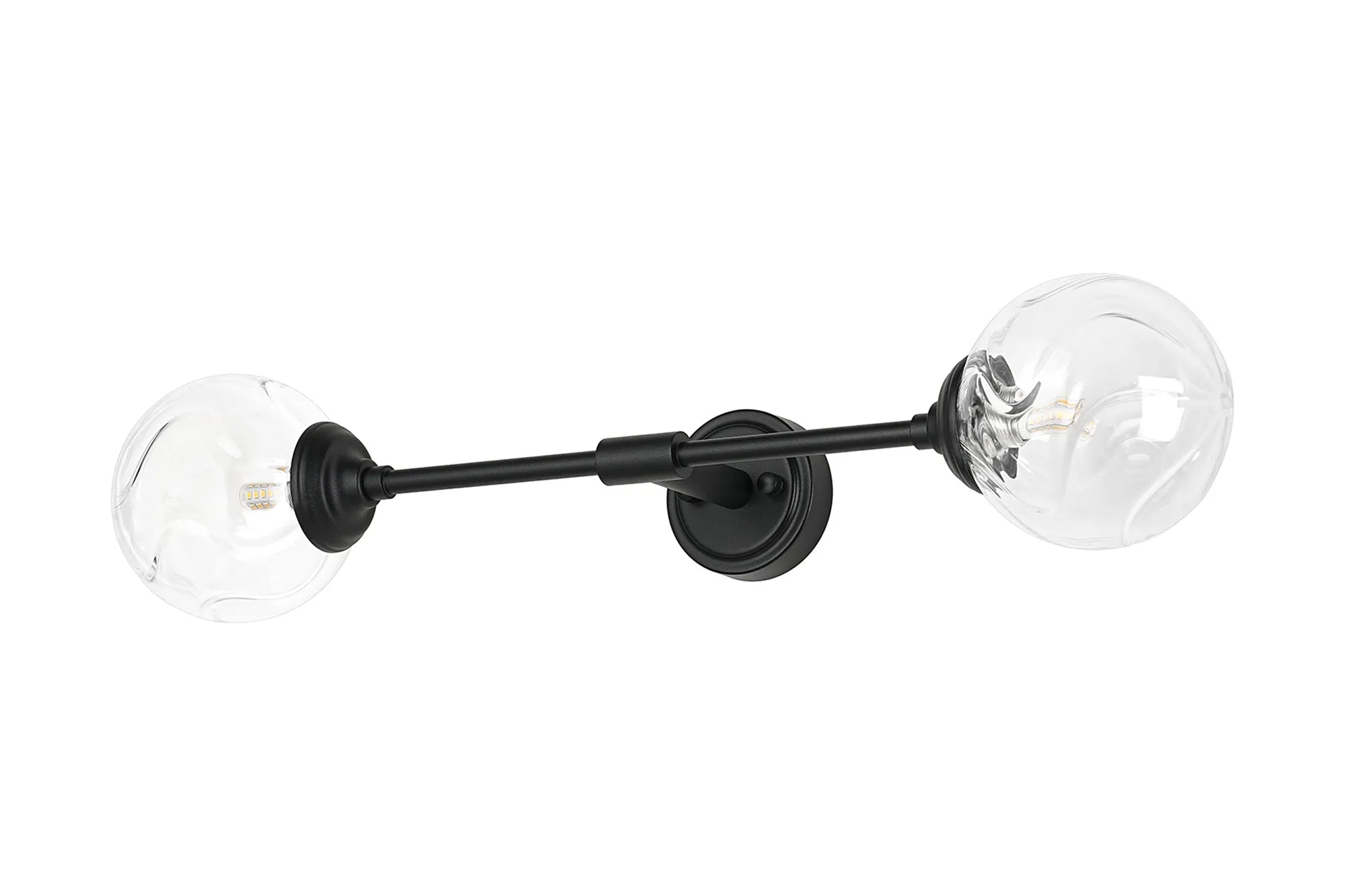 Dene Ceiling & Wall Light - Linear 2 Light - IP44 Satin Black & Glass Waved Round Glass