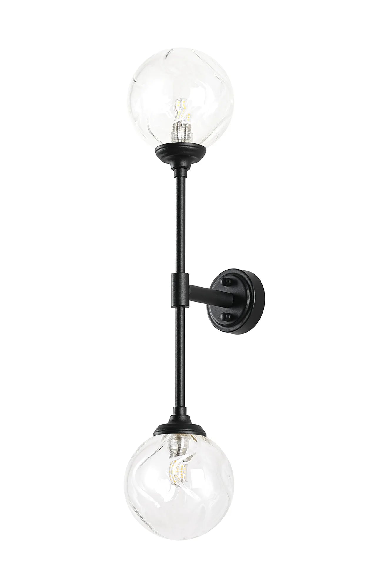 Dene Ceiling & Wall Light - Linear 2 Light - IP44 Satin Black & Glass Waved Round Glass