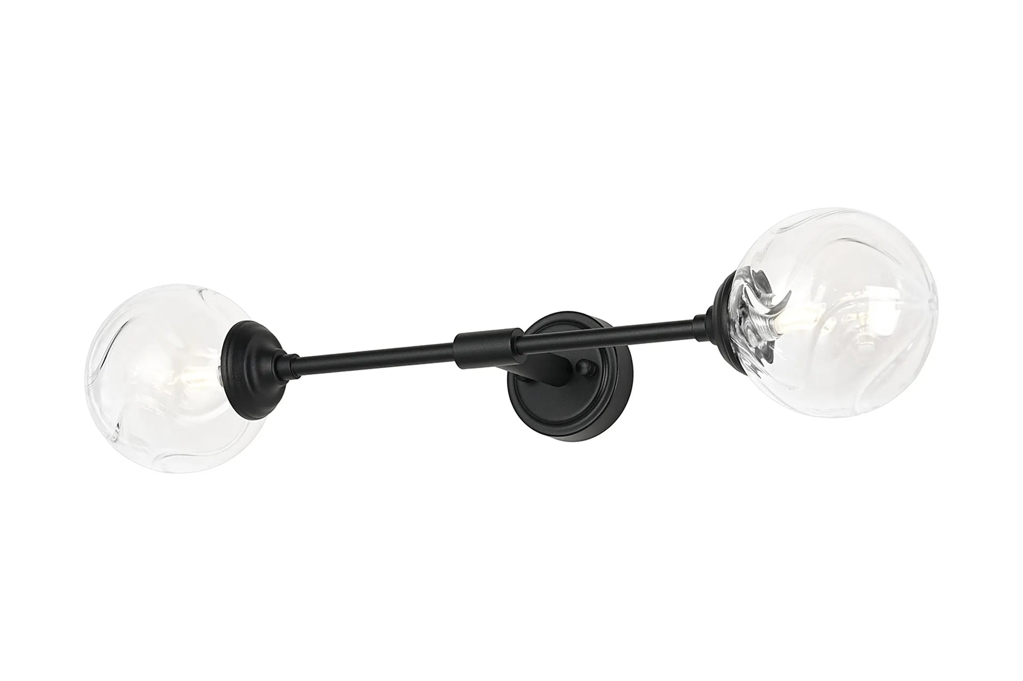 Dene Ceiling & Wall Light - Linear 2 Light - IP44 Satin Black & Glass Waved Round Glass
