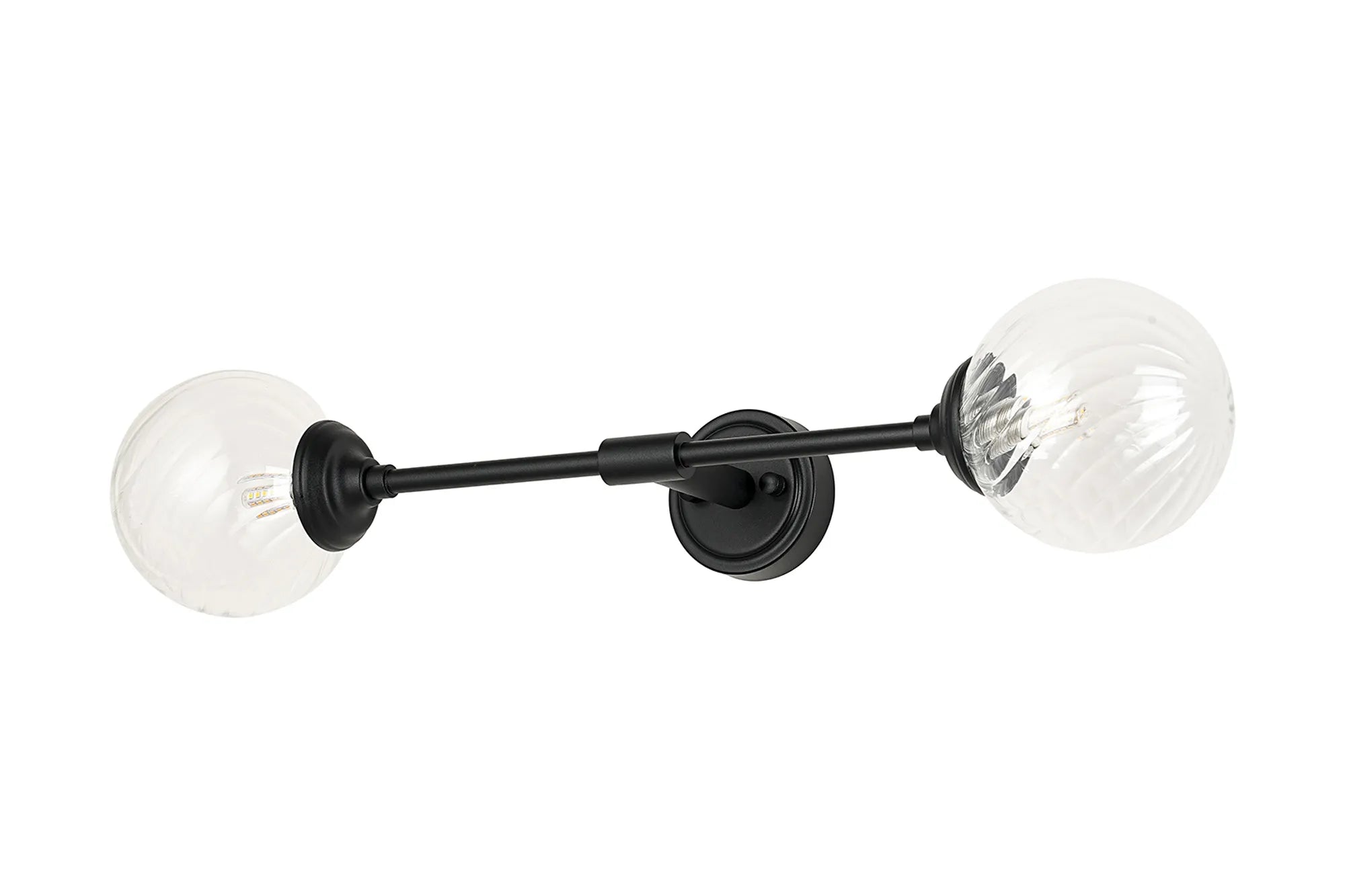 Dene Ceiling & Wall Light - Linear 2 Light - IP44 Satin Black & Glass Swirl Round Glass