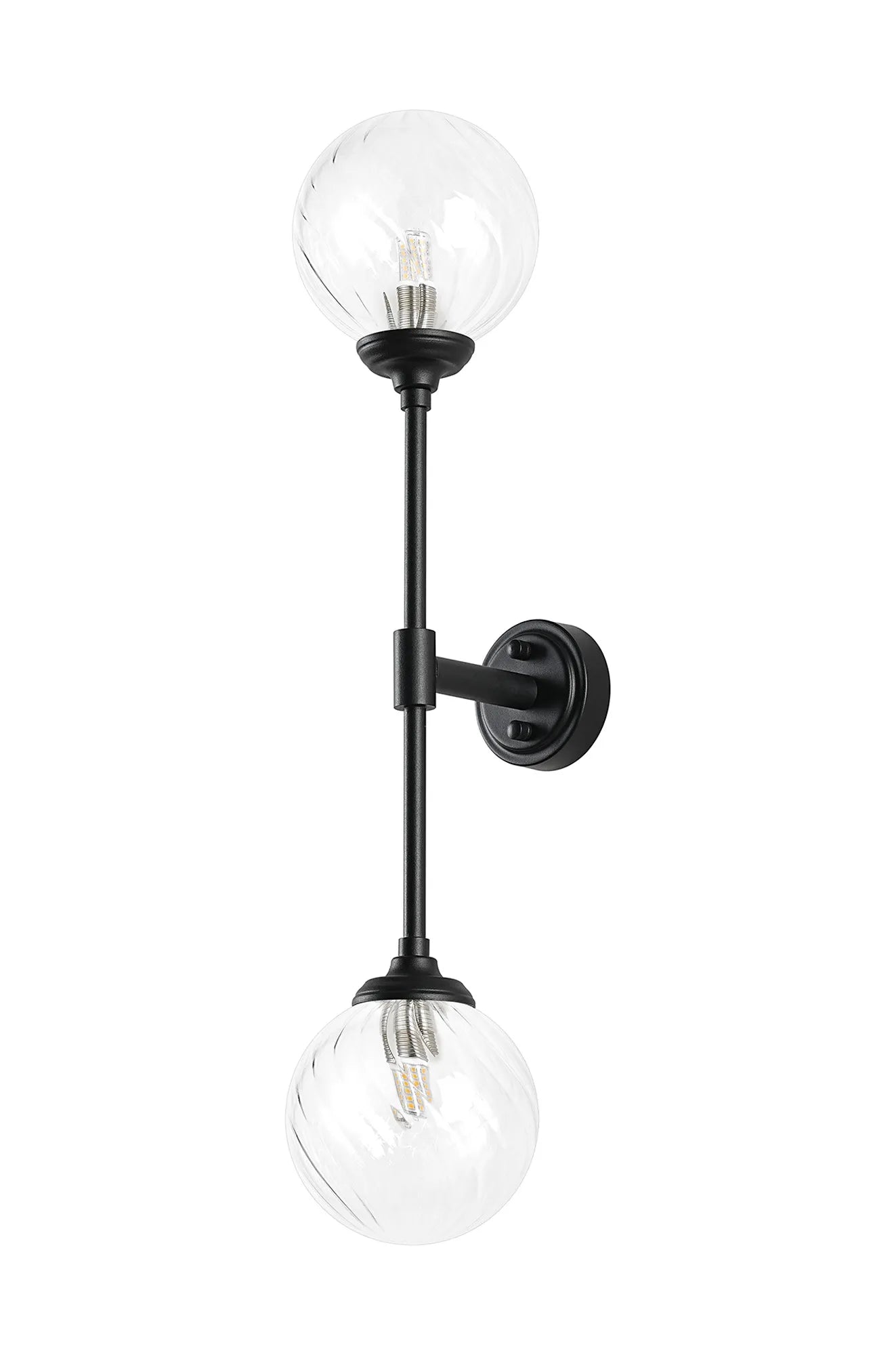 Dene Ceiling & Wall Light - Linear 2 Light - IP44 Satin Black & Glass Swirl Round Glass
