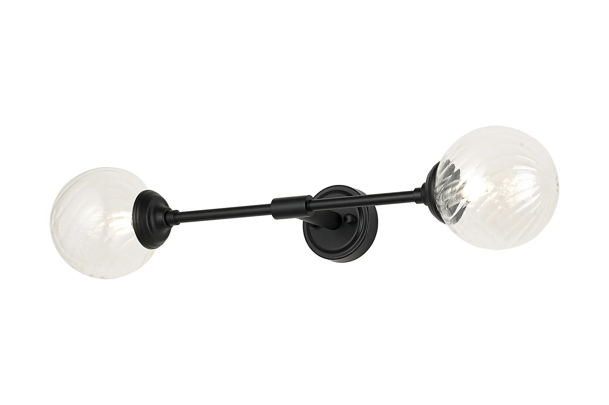Dene Ceiling & Wall Light - Linear 2 Light - IP44 Satin Black & Glass Swirl Round Glass