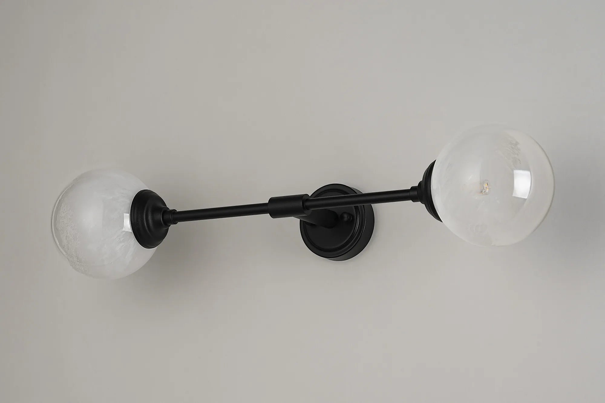 Dene Ceiling & Wall Light - Linear 2 Light - IP44 Satin Black & White Two-Tone Snow Specks Round Glass