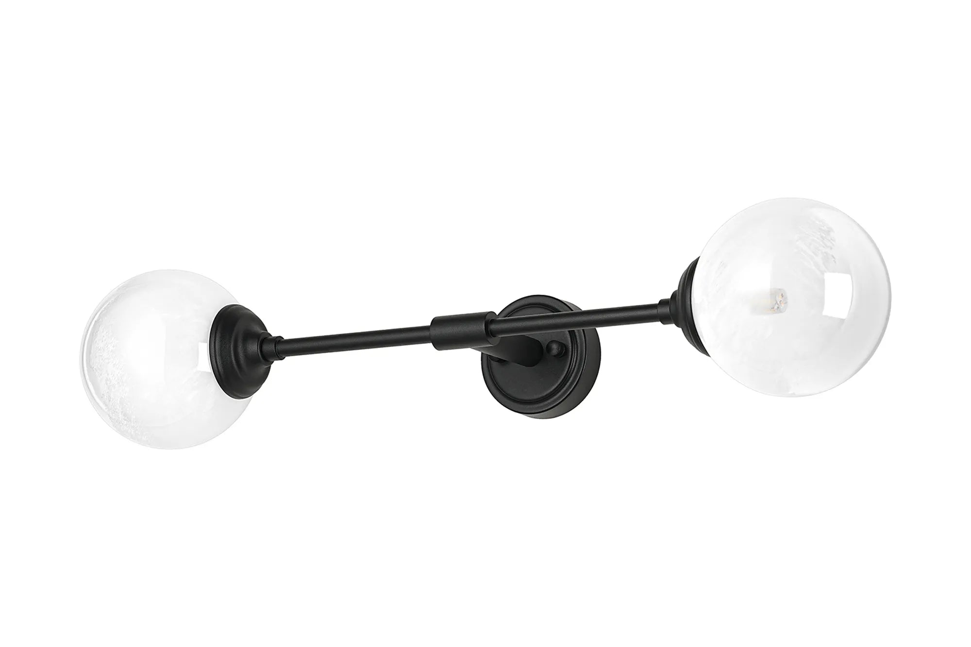 Dene Ceiling & Wall Light - Linear 2 Light - IP44 Satin Black & White Two-Tone Snow Specks Round Glass