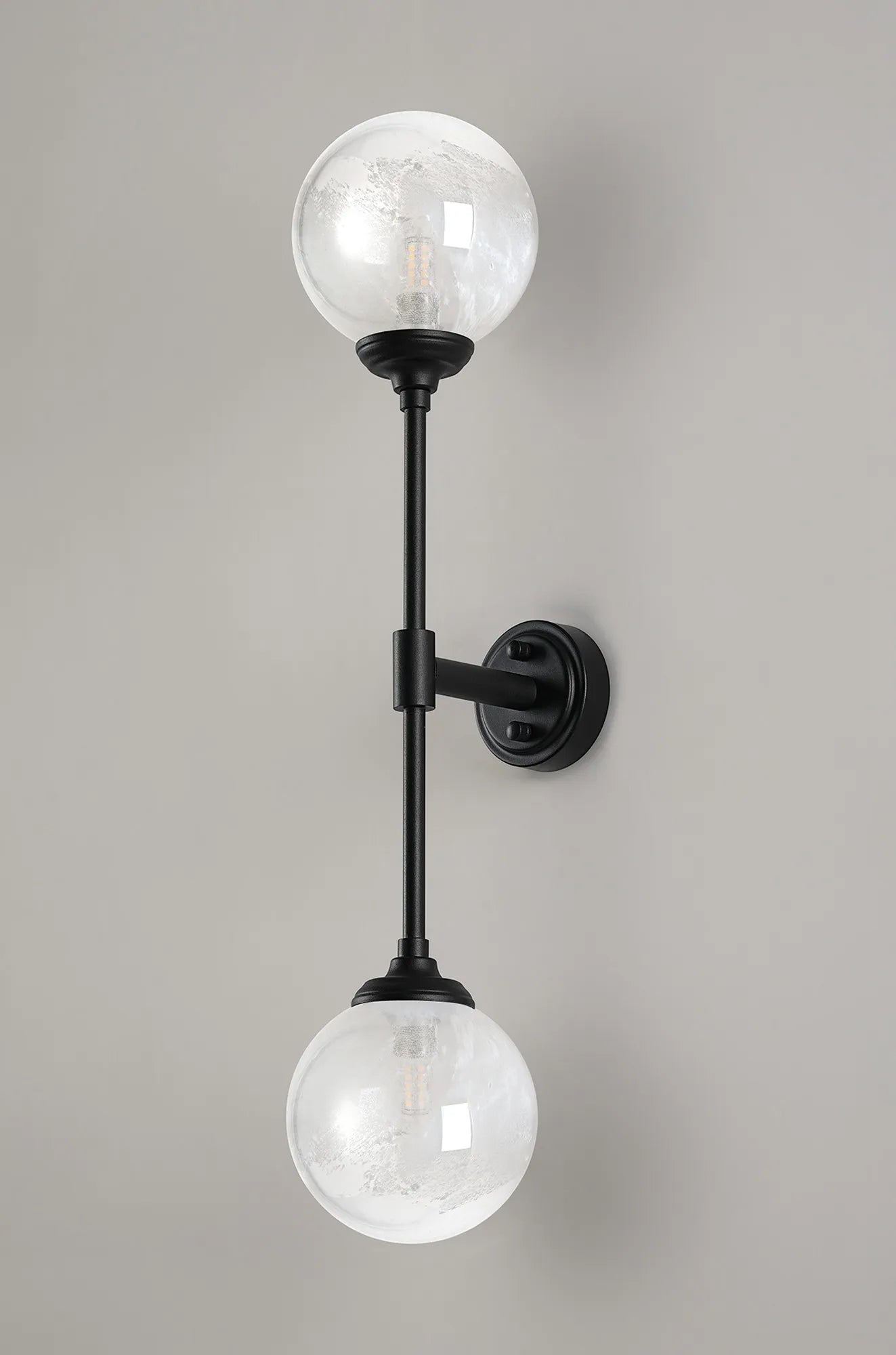 Dene Ceiling & Wall Light - Linear 2 Light - IP44 Satin Black & White Two-Tone Snow Specks Round Glass