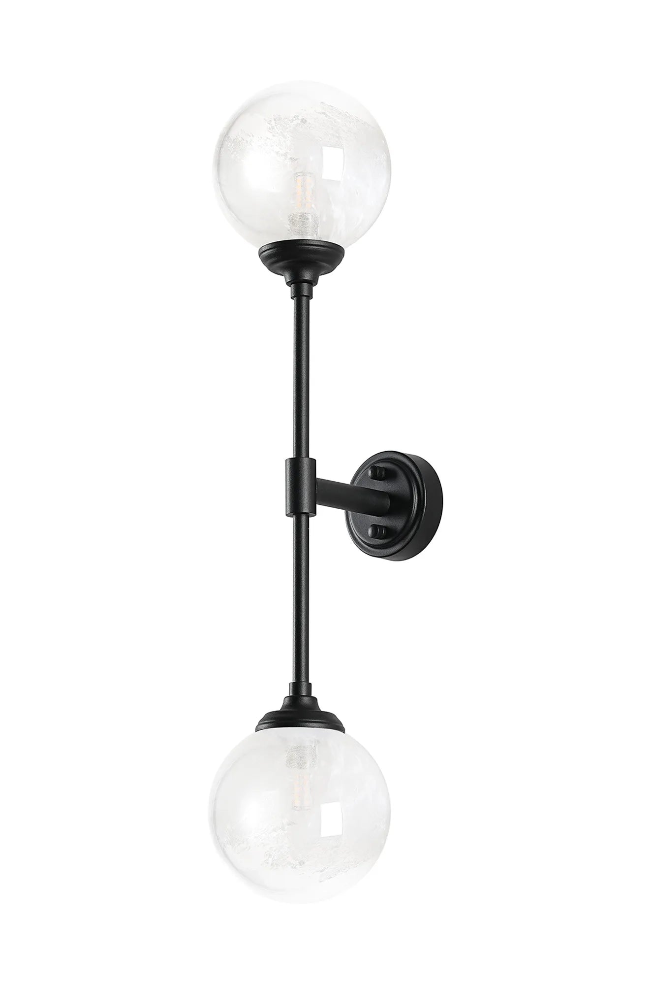 Dene Ceiling & Wall Light - Linear 2 Light - IP44 Satin Black & White Two-Tone Snow Specks Round Glass