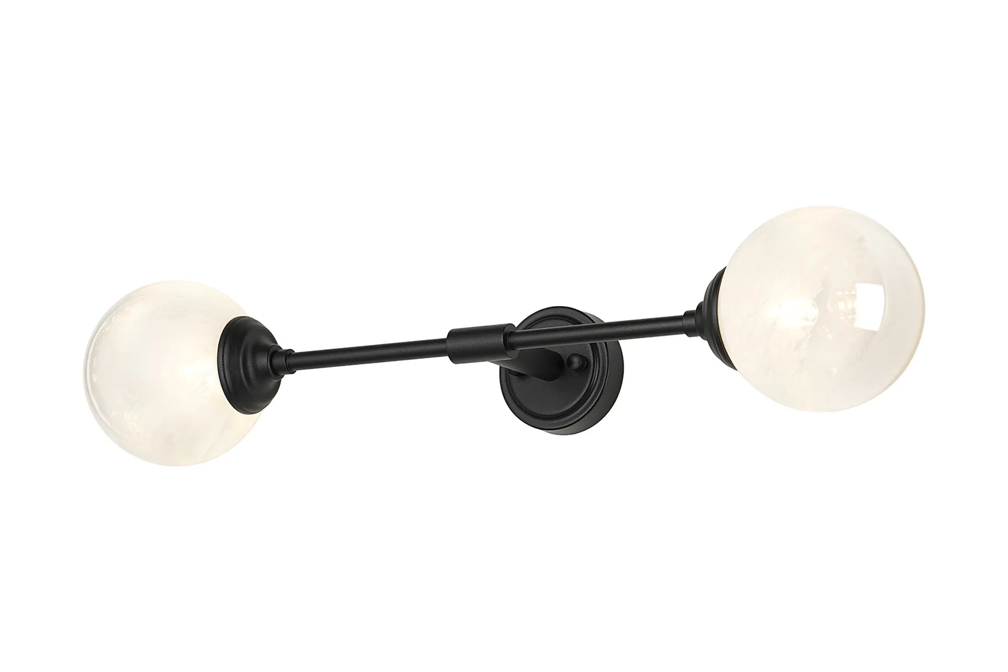 Dene Ceiling & Wall Light - Linear 2 Light - IP44 Satin Black & White Two-Tone Snow Specks Round Glass