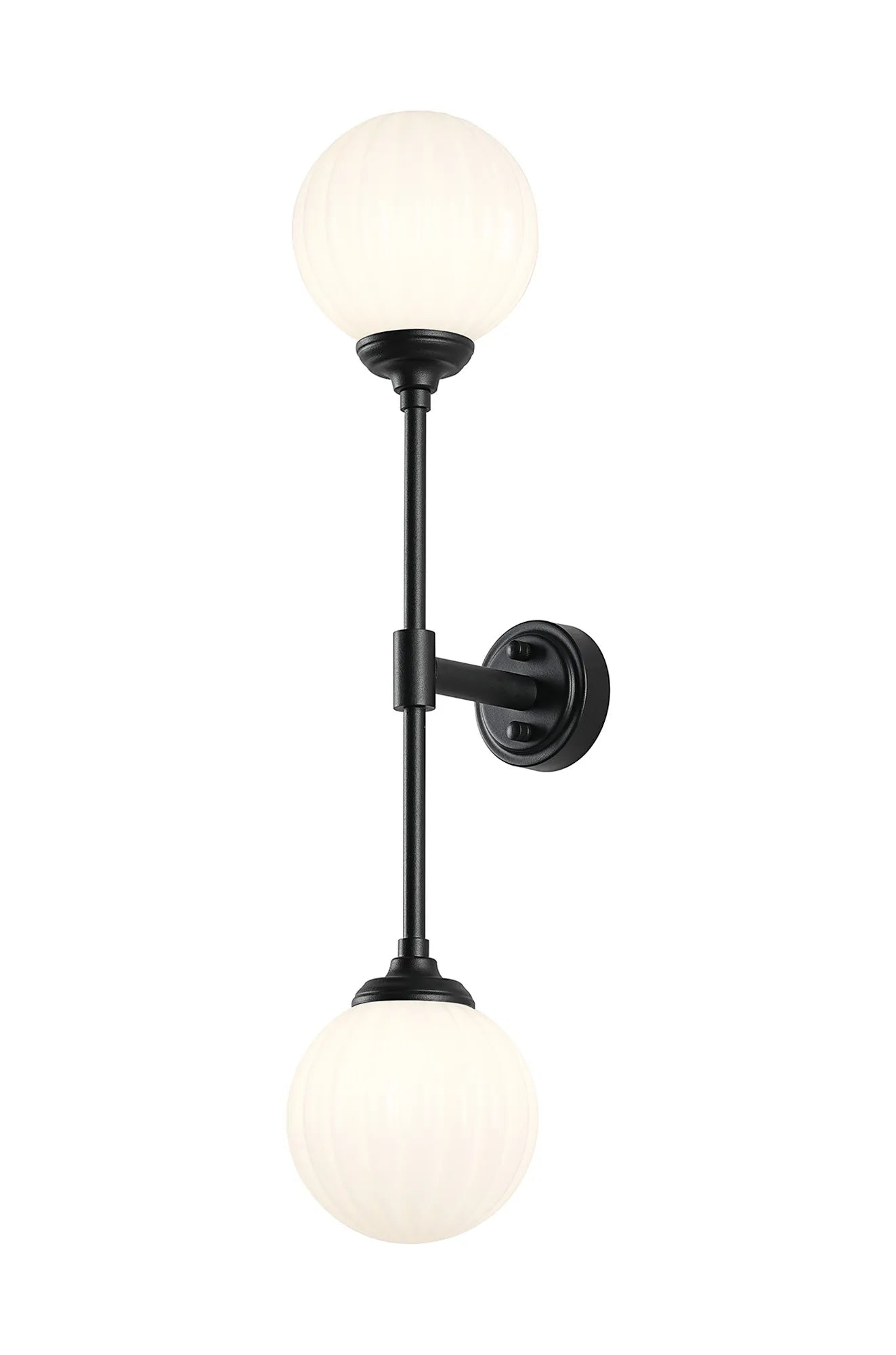 Dene Ceiling & Wall Light - Linear 2 Light - IP44 Satin Black & White Round Segment Glass
