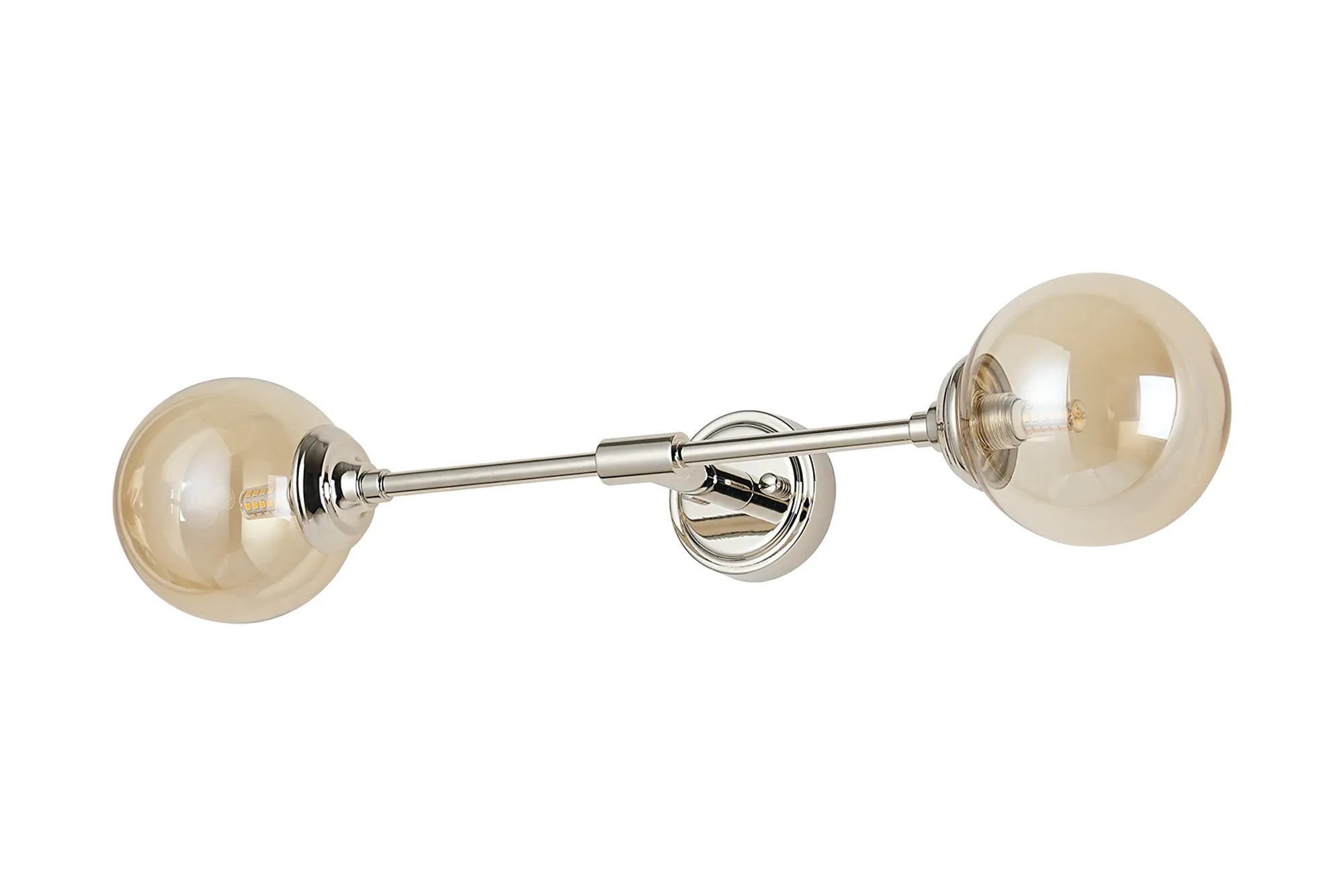 Dene Ceiling & Wall Light - Linear 2 Light - IP44 Nickel & Amber Smooth Round Glass