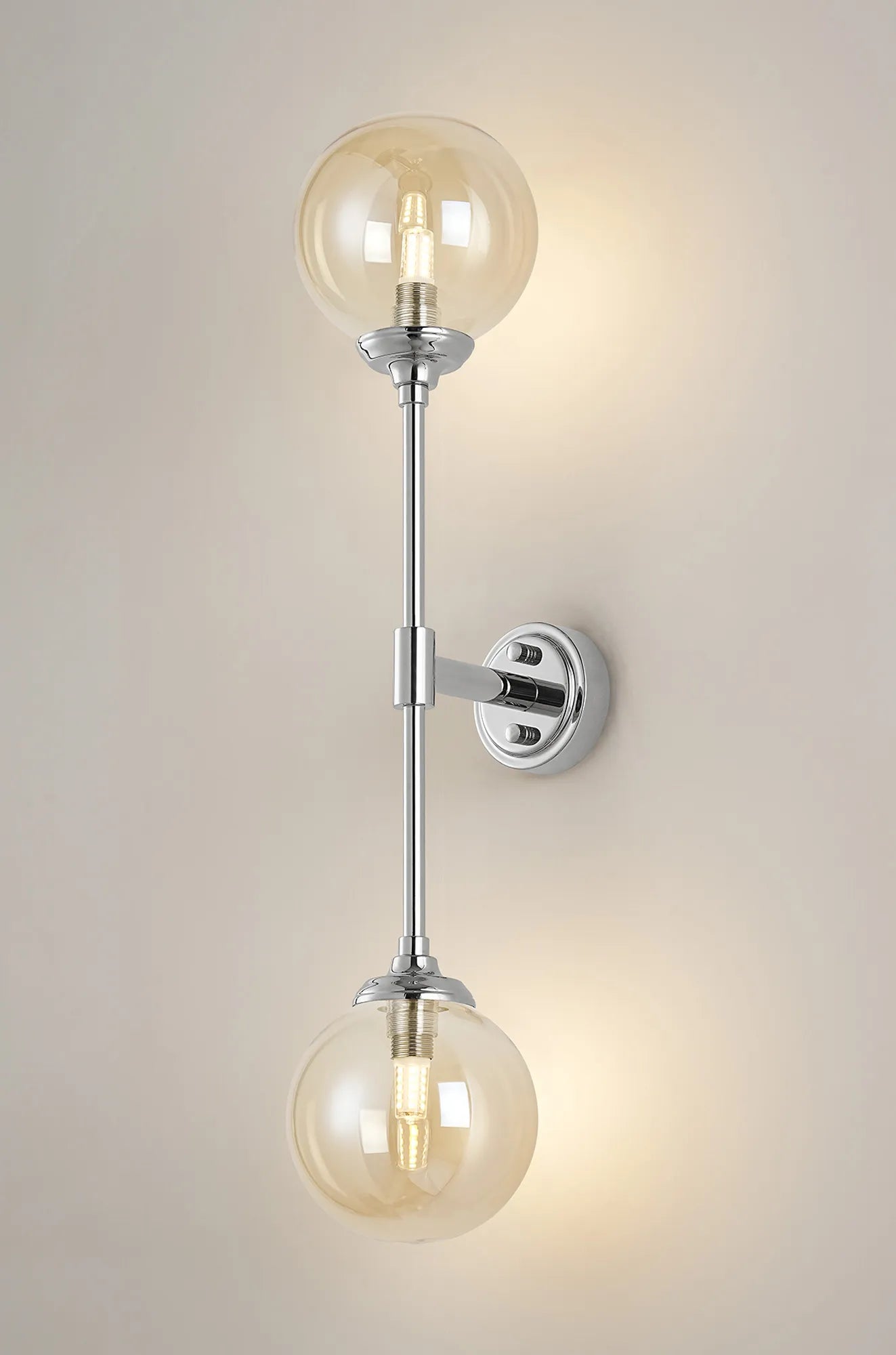 Dene Ceiling & Wall Light - Linear 2 Light - IP44 Nickel & Amber Smooth Round Glass