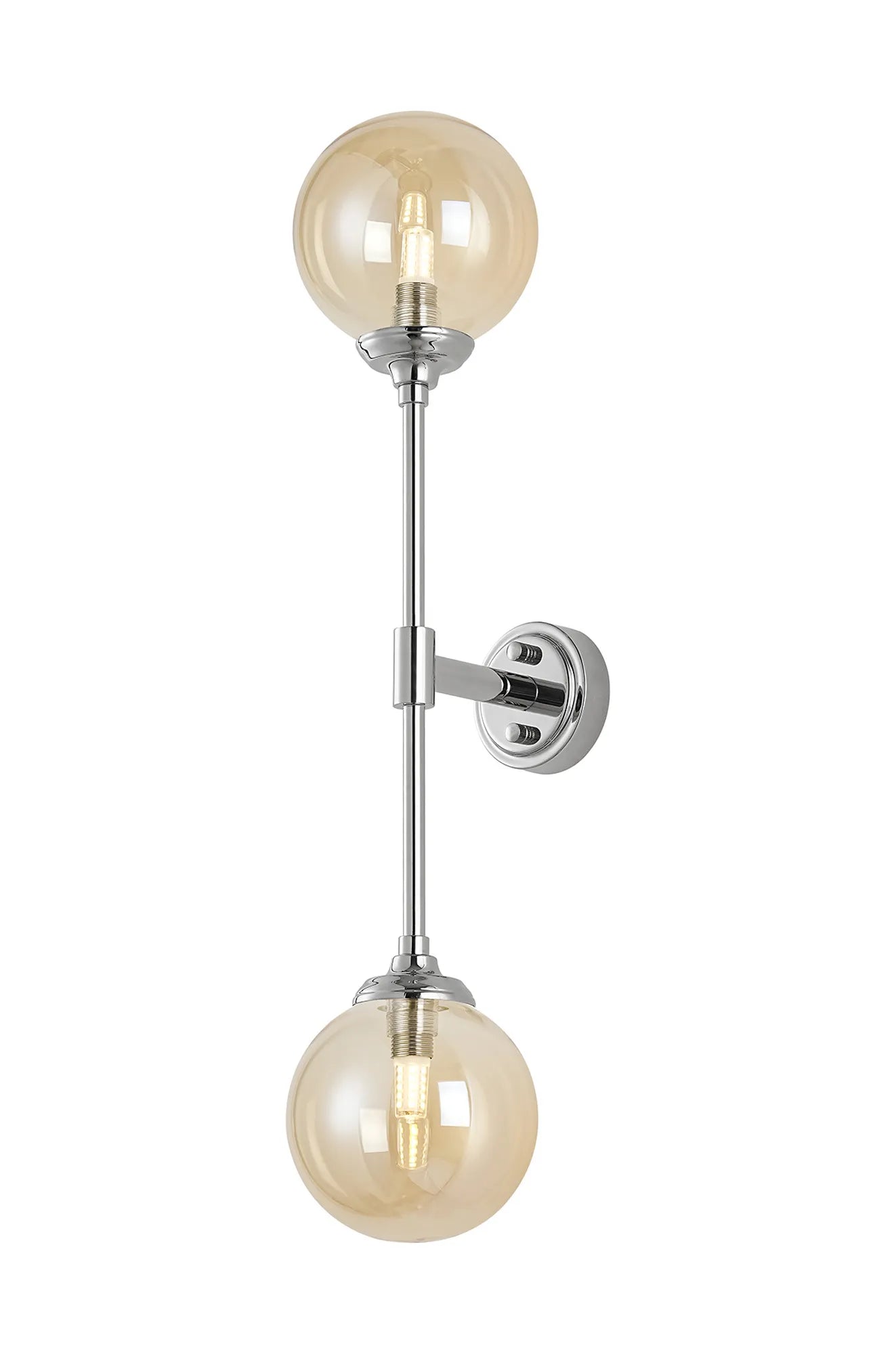 Dene Ceiling & Wall Light - Linear 2 Light - IP44 Nickel & Amber Smooth Round Glass