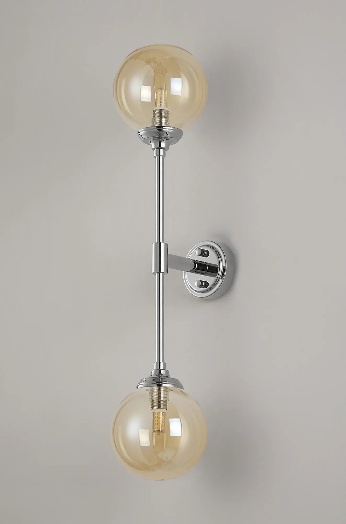 Dene Ceiling & Wall Light - Linear 2 Light - IP44 Nickel & Amber Smooth Round Glass