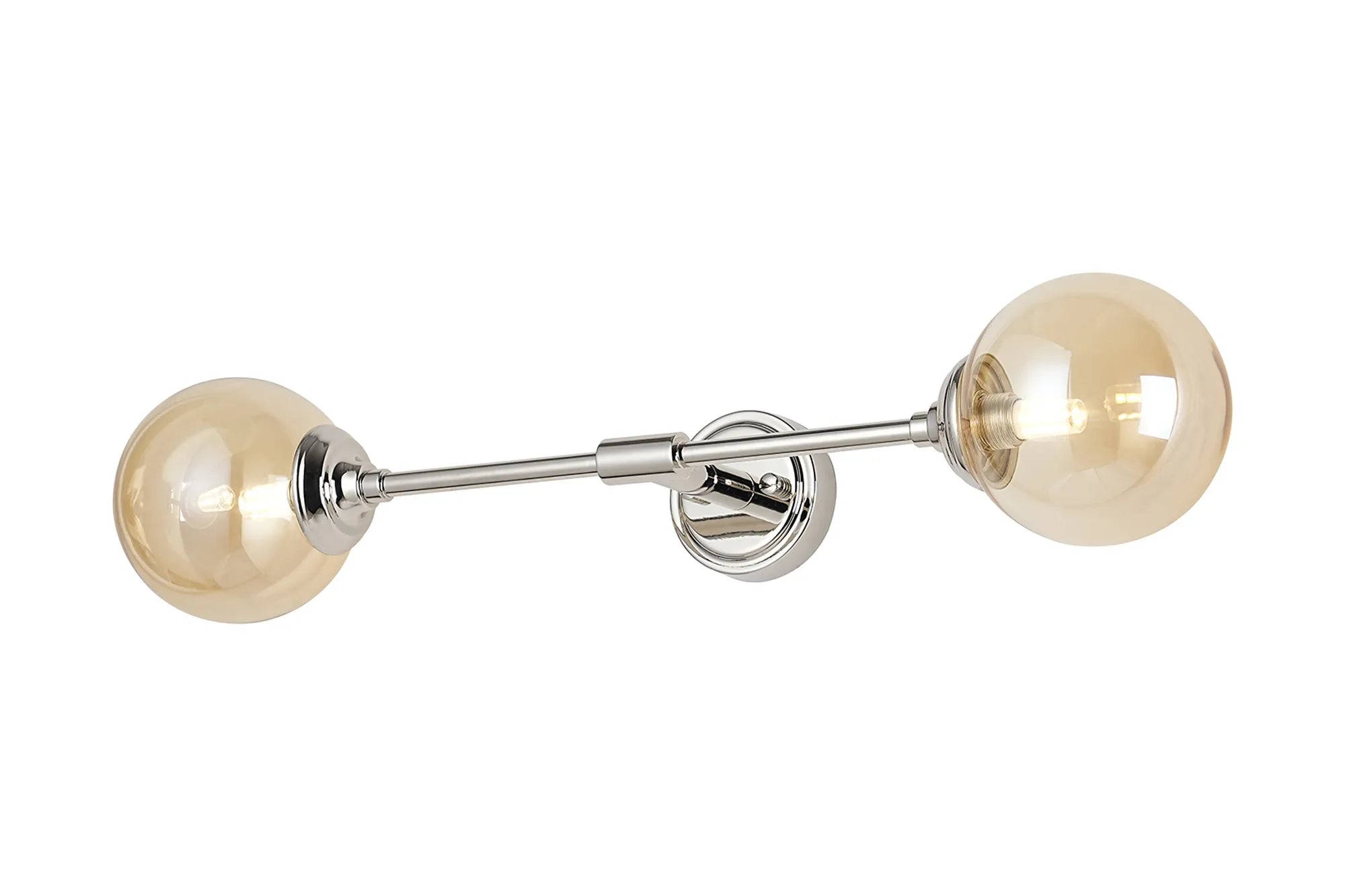 Dene Ceiling & Wall Light - Linear 2 Light - IP44 Nickel & Amber Smooth Round Glass