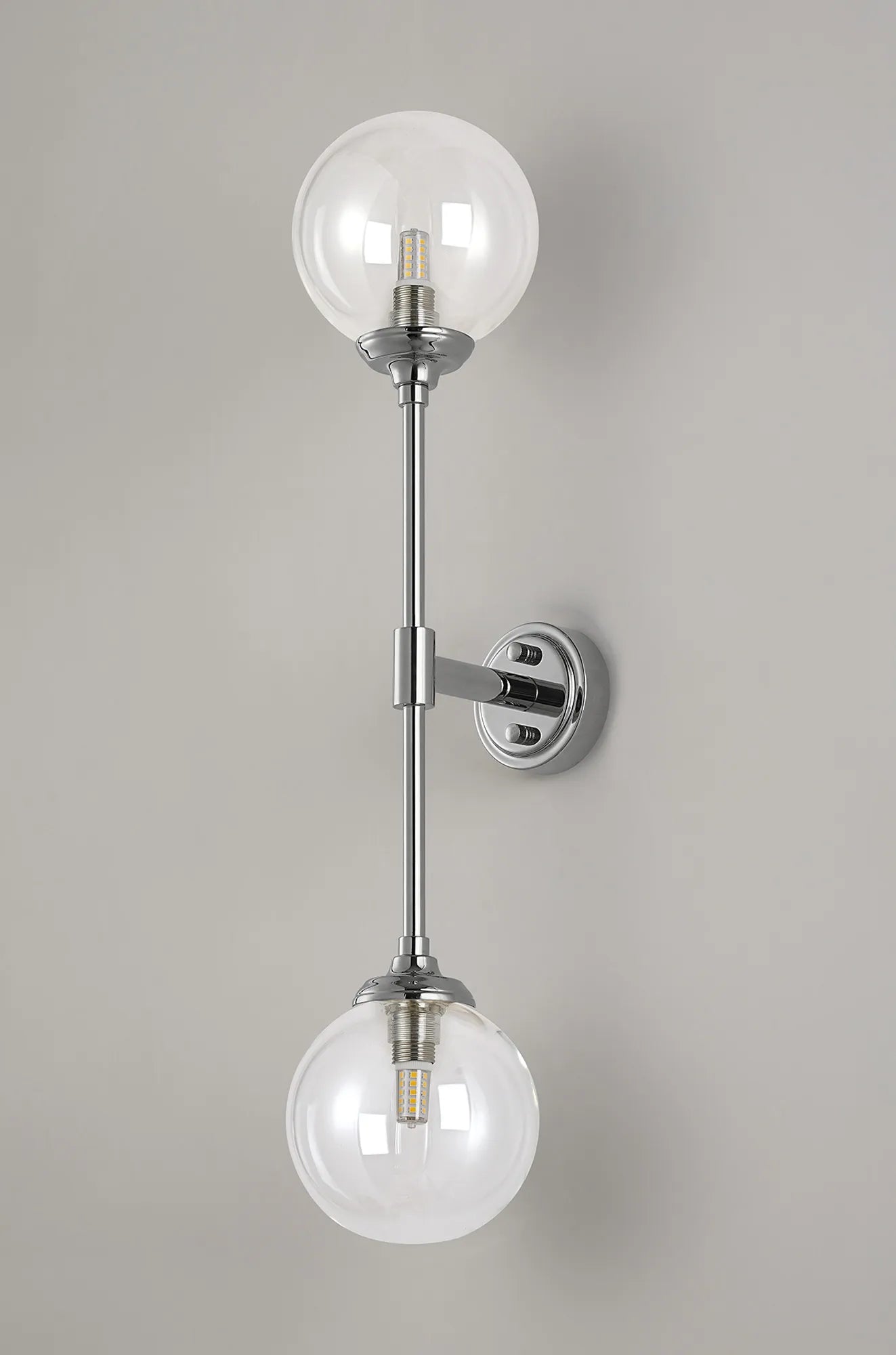 Dene Ceiling & Wall Light - Linear 2 Light - IP44 Nickel & Glass Smooth Round Glass