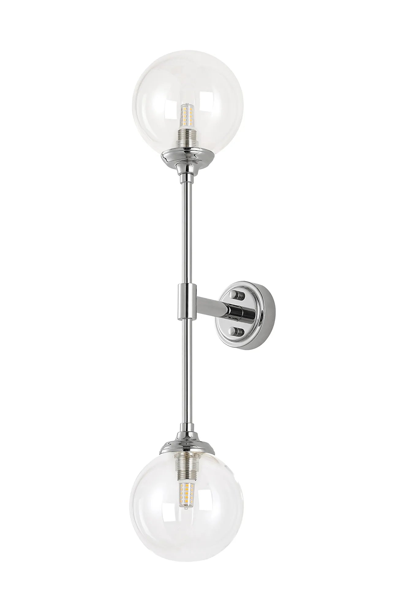 Dene Ceiling & Wall Light - Linear 2 Light - IP44 Nickel & Glass Smooth Round Glass