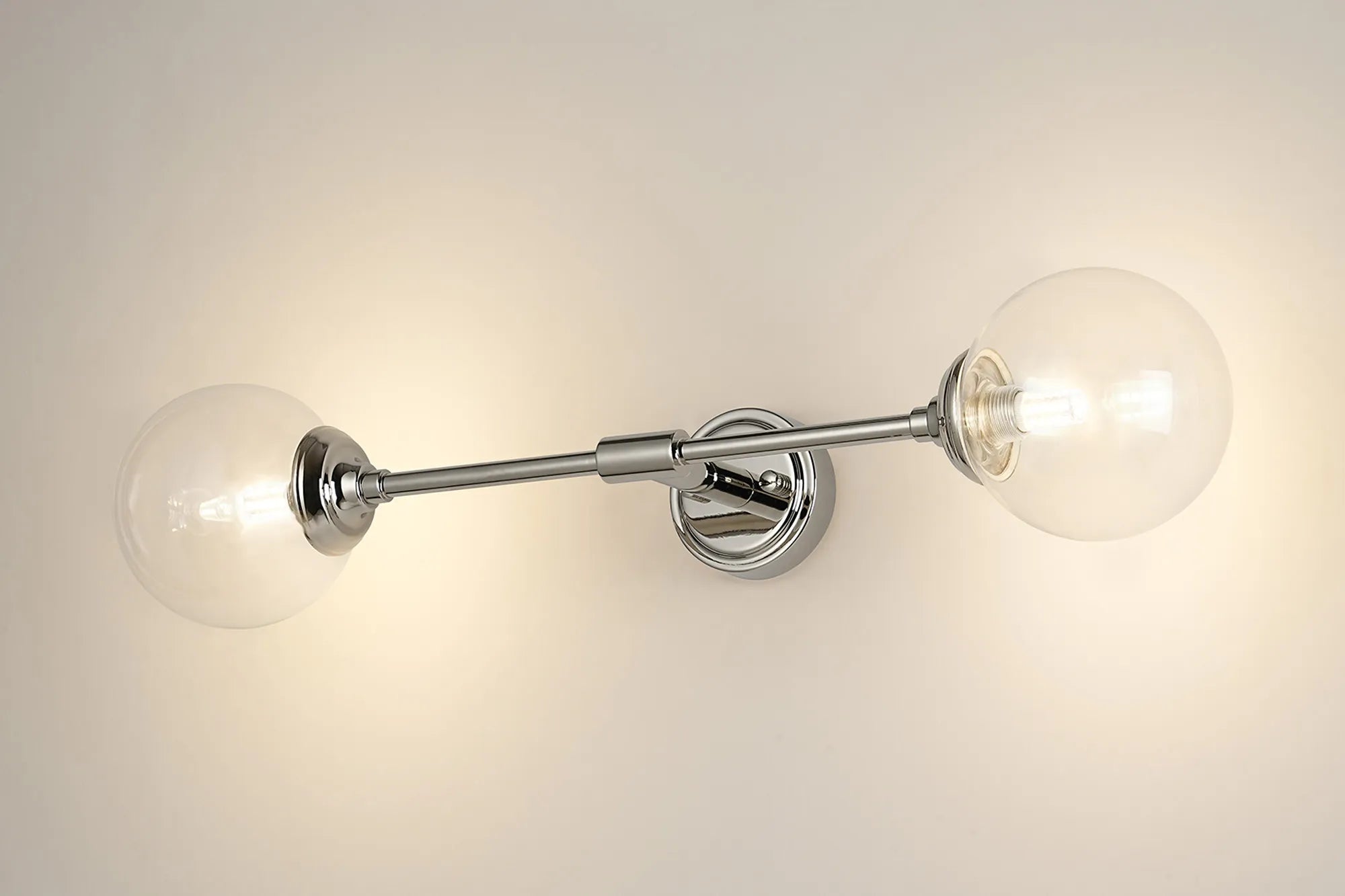 Dene Ceiling & Wall Light - Linear 2 Light - IP44 Nickel & Glass Smooth Round Glass